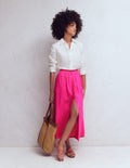 Jupe longue Emma en lin-Rose pivoine