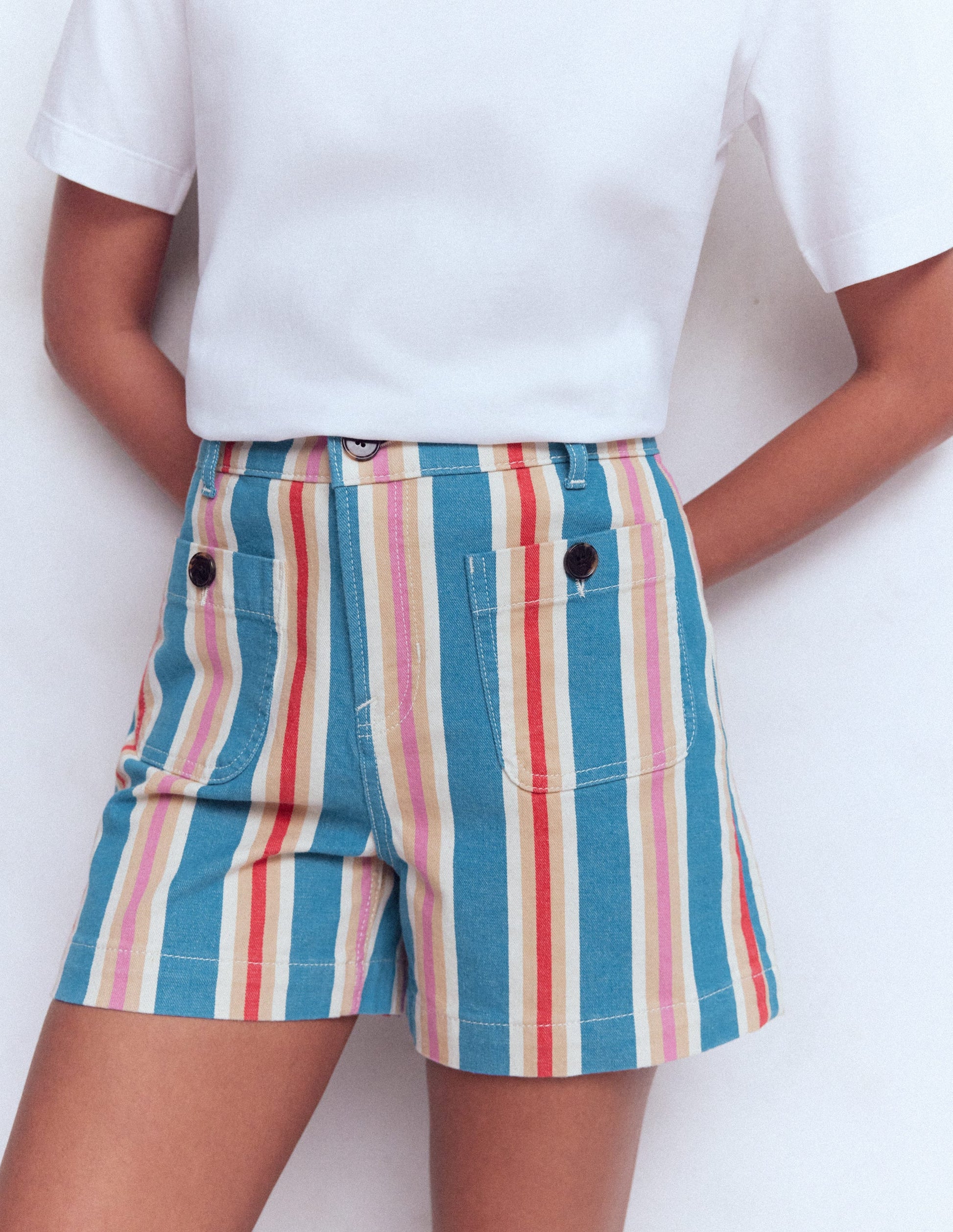 Primrose Jeansshorts-Blau, Rosa, Rot Bunt Streifen-4