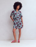 Kensington Linen Shorts-Seamist Blue, Palm Paradise