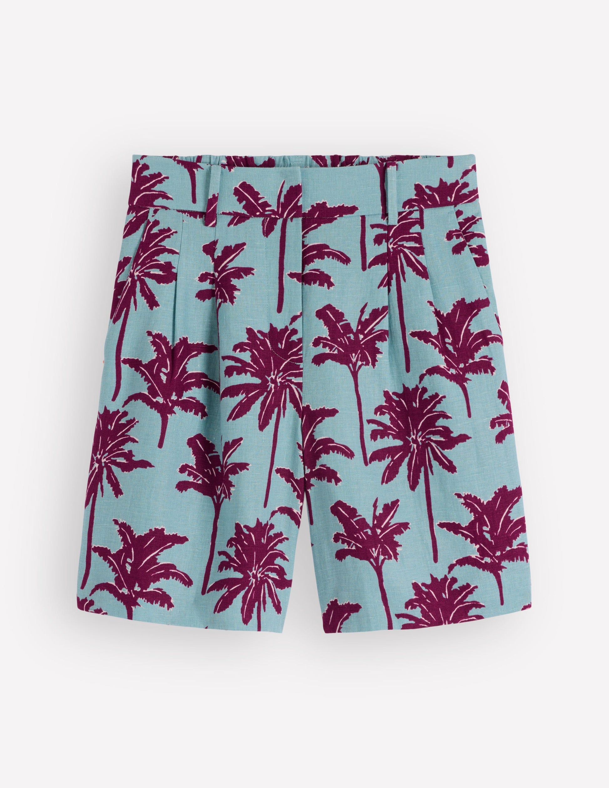 Short Kensington en lin-Bleu brume marine, motif Palm Paradise-9
