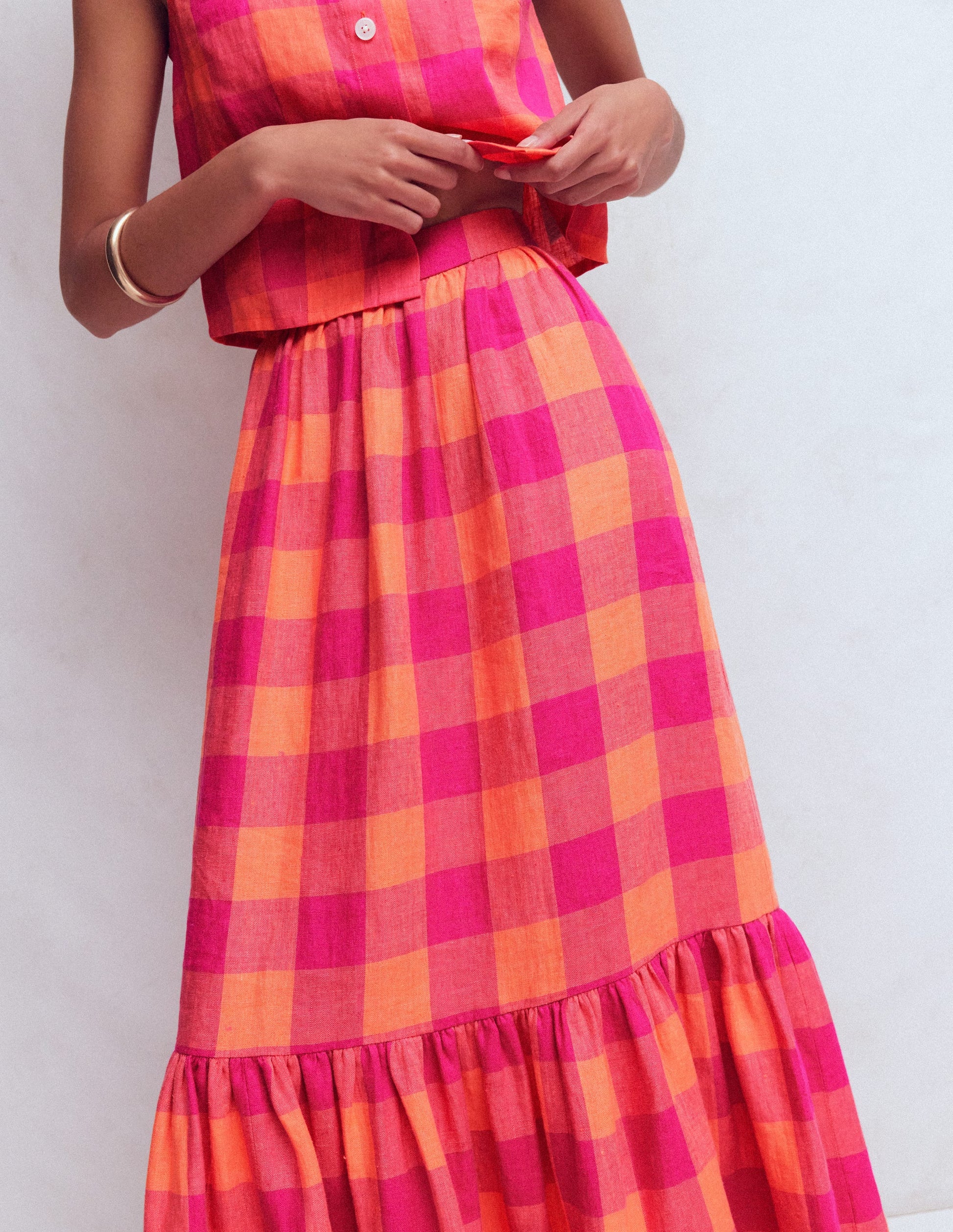 Abigail Maxirock aus Leinen-Fruchtiges Orange, Rosa Vichykaro-2