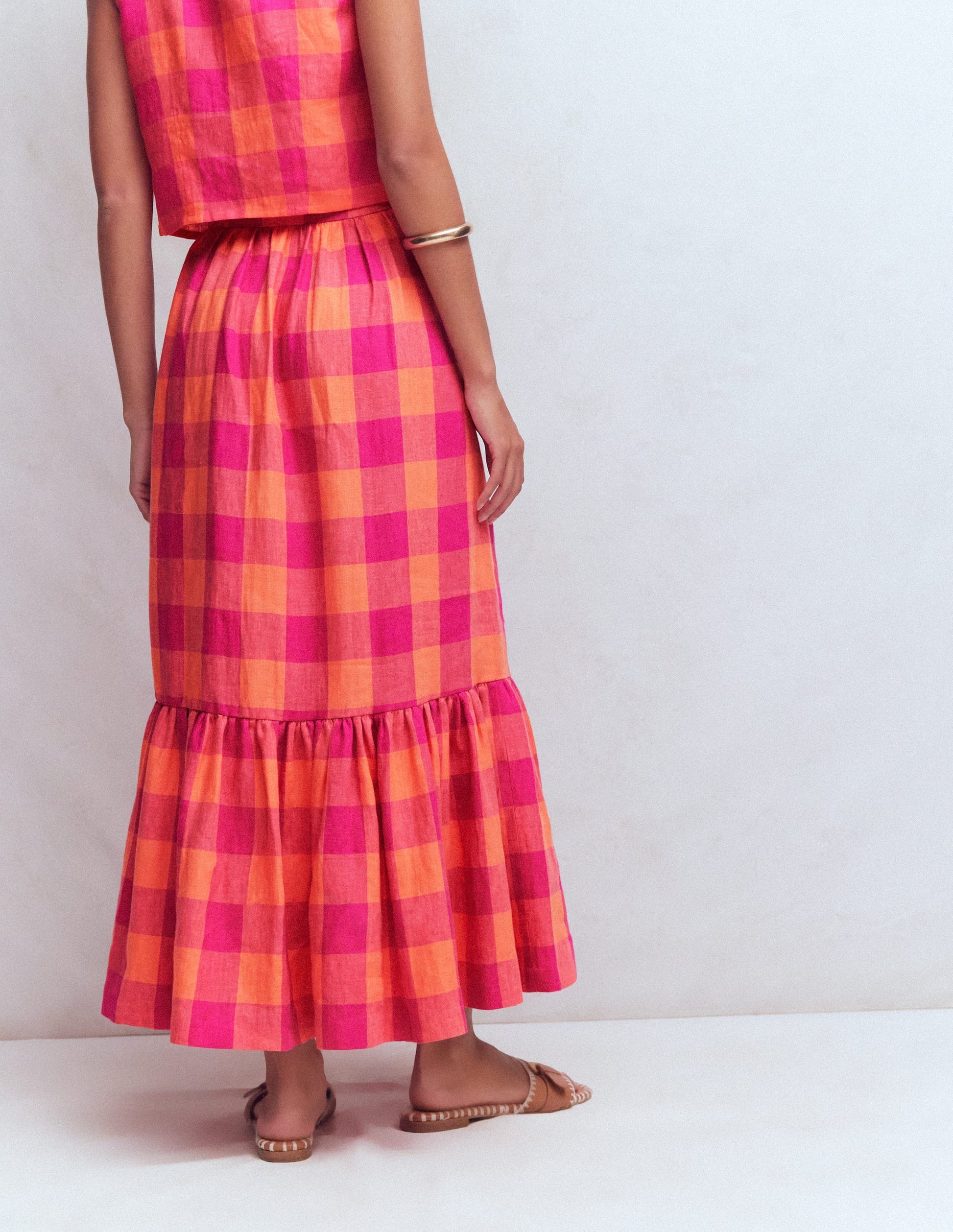 Abigail Maxirock aus Leinen-Fruchtiges Orange, Rosa Vichykaro-3