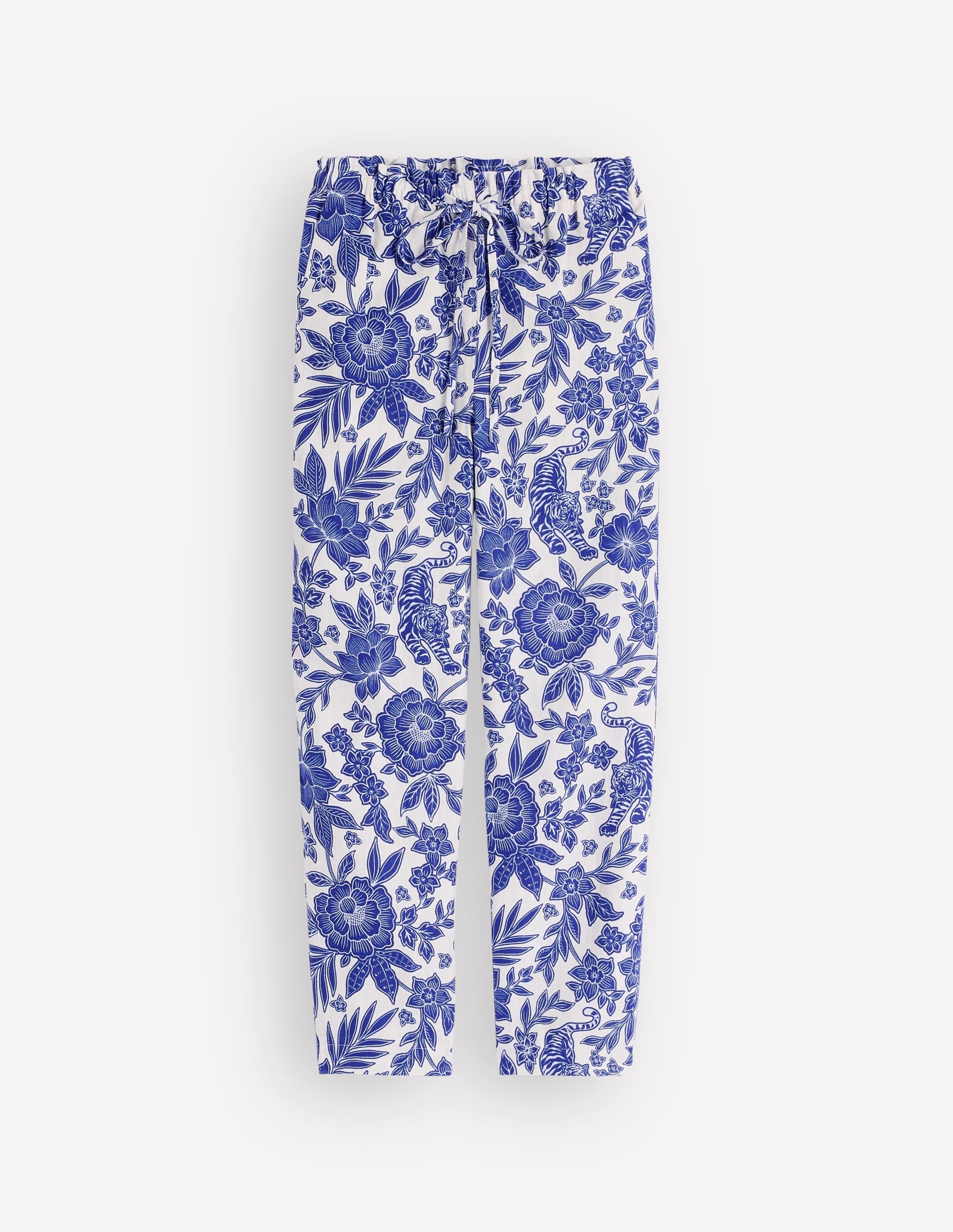 Pantacourt Islington en lin-Bleu mazarine, motif Tigers Paradise - Image 8