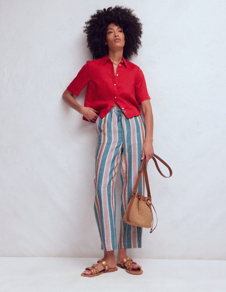 Islington Verkürzte Leinenhose-Fayence und Rose Bunte Streifen