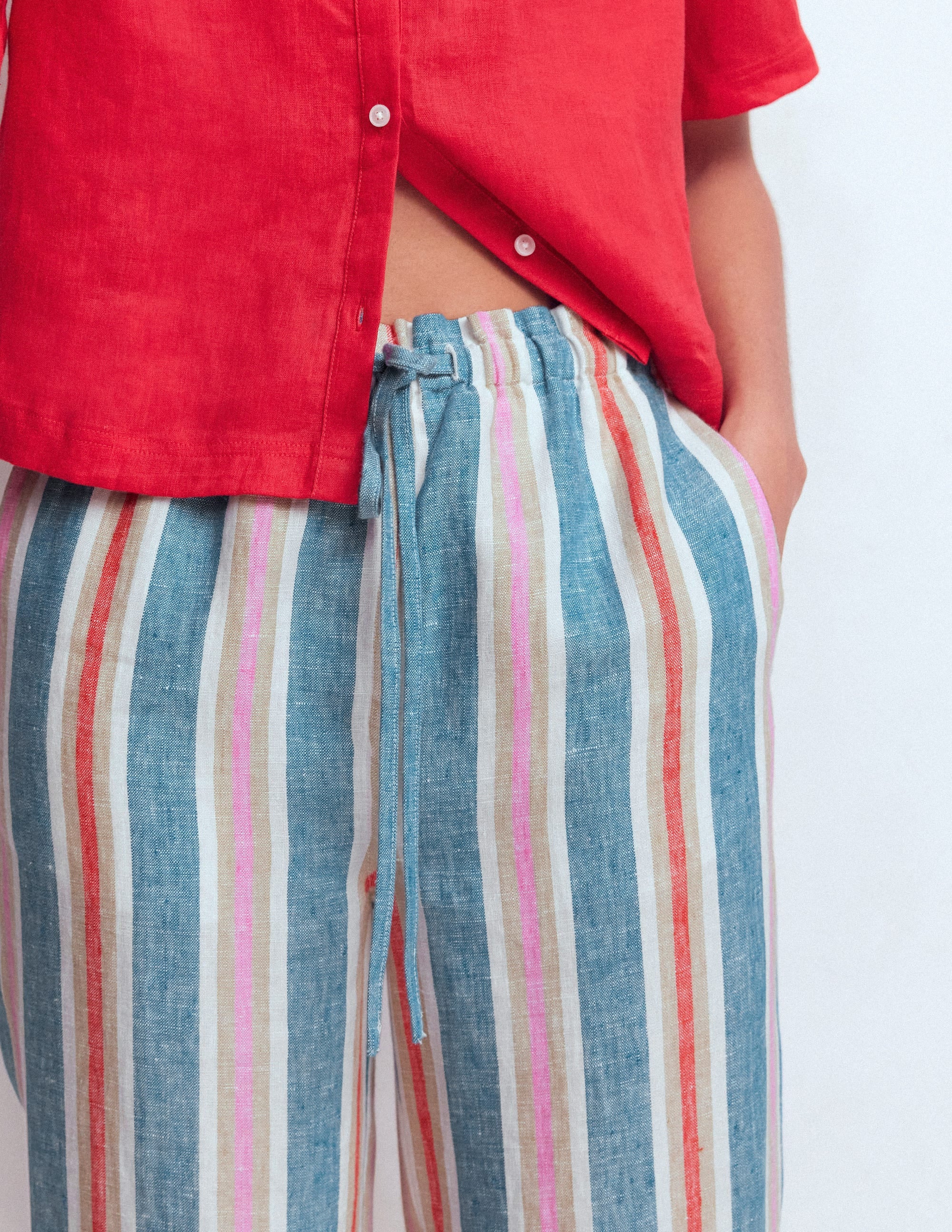 Islington Linen Crop Trousers-Blue, Pink, Red Multistripe - Image 2