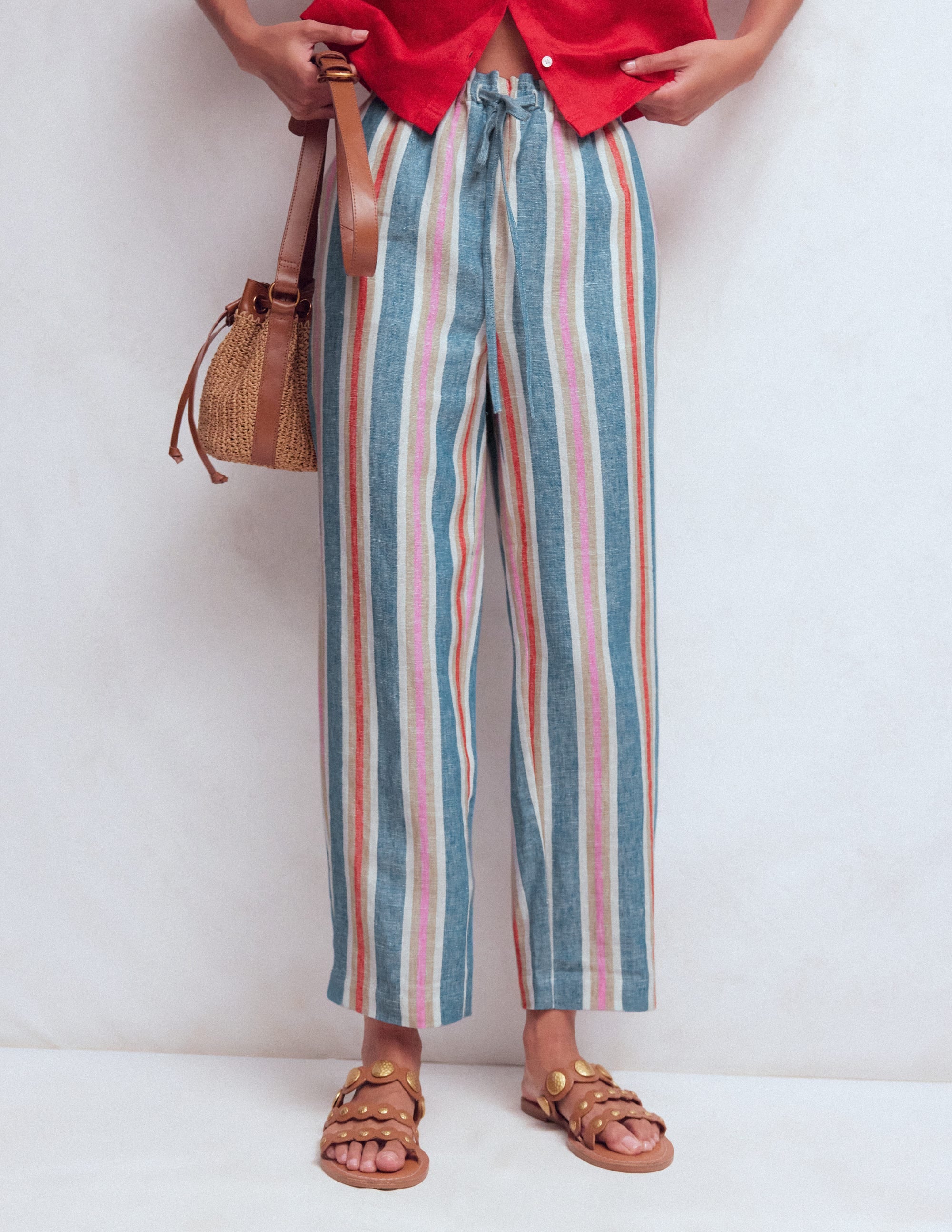 Islington Linen Crop Trousers-Blue, Pink, Red Multistripe - Image 5