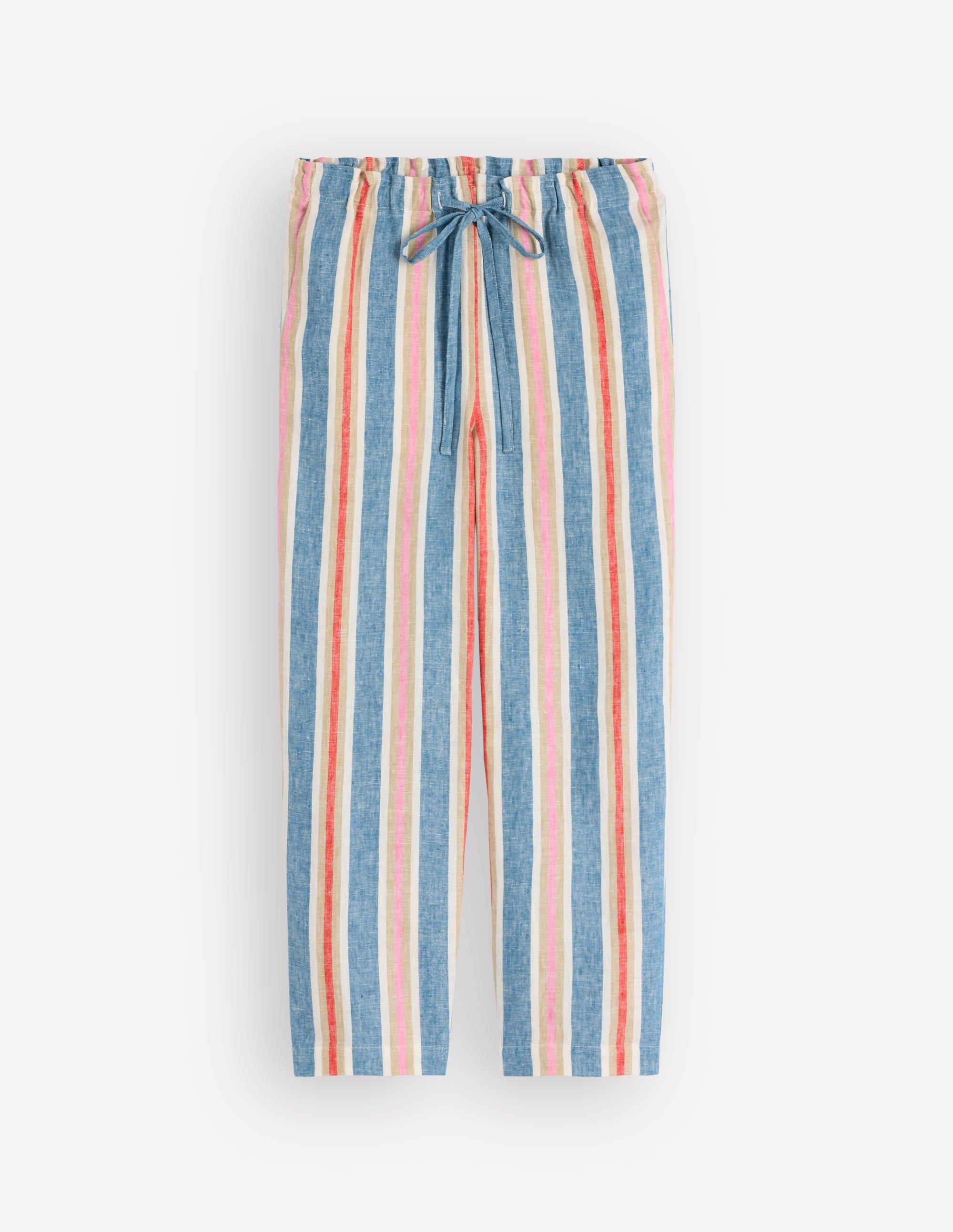 Islington Linen Crop Trousers-Blue, Pink, Red Multistripe - Image 6