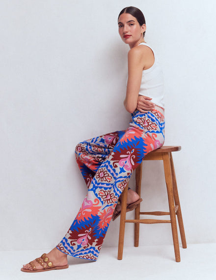 Jacquard Knitted Trousers-Multi Aztec