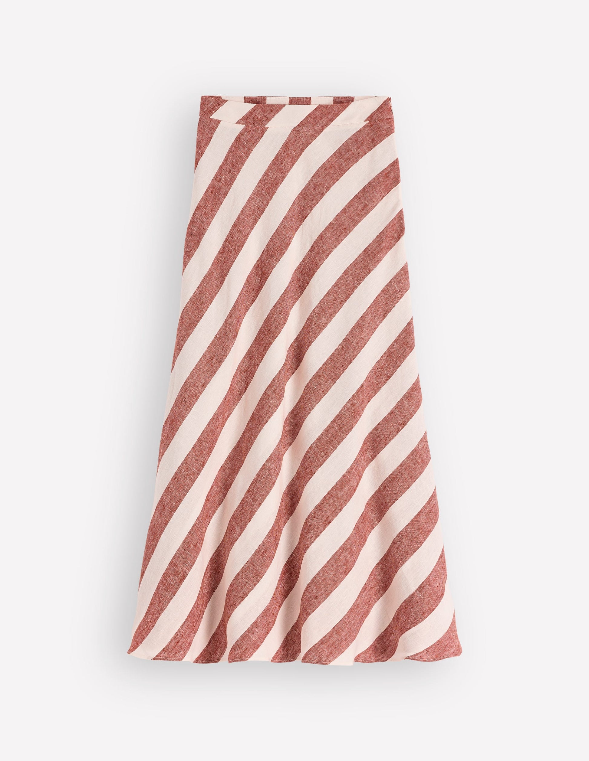 Schräg geschnittener Leinenrock-Braun Diagonale Streifen-7