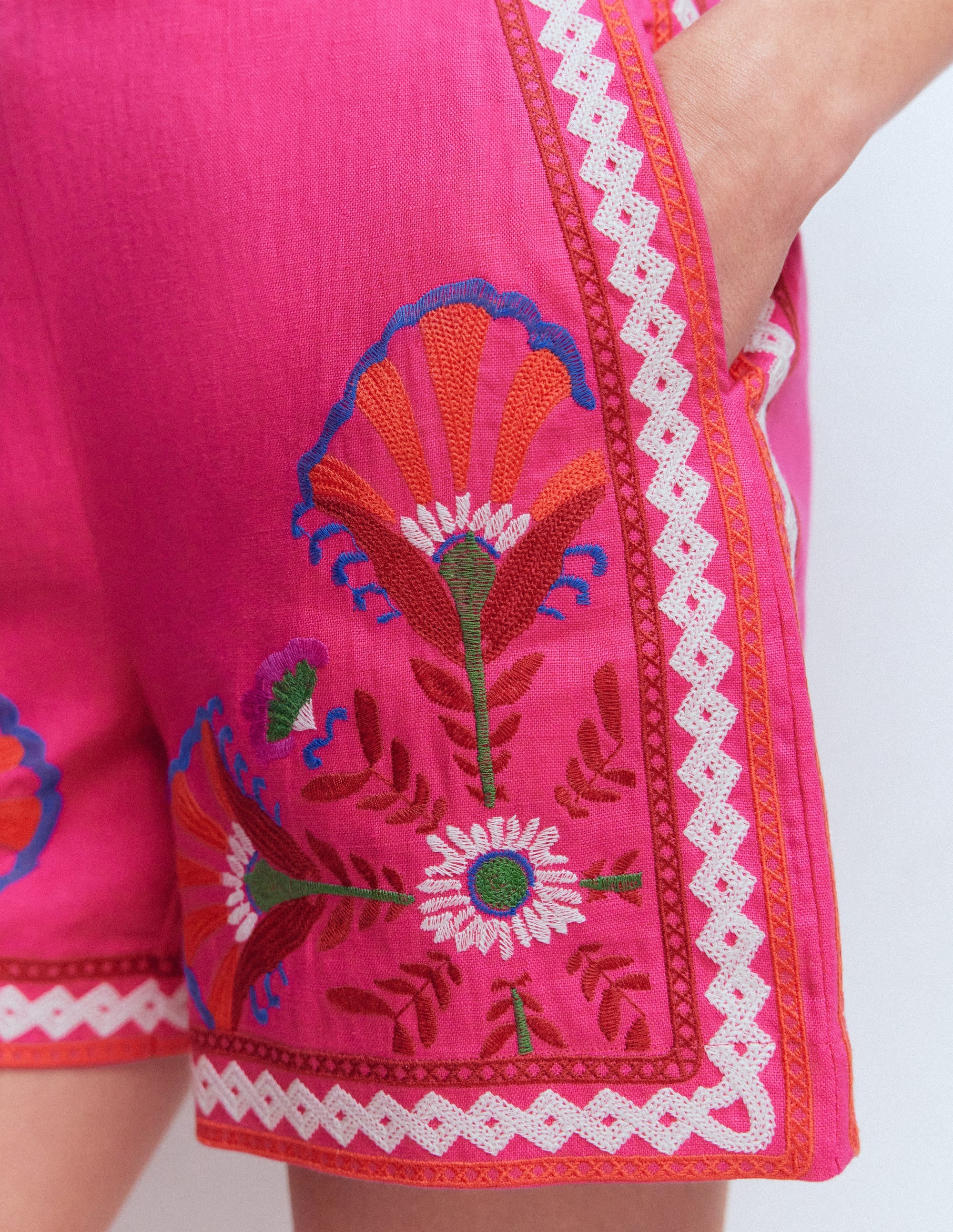 Bestickte Leinenshorts-Rosa Pfingstrose, Stickerei - Image 2