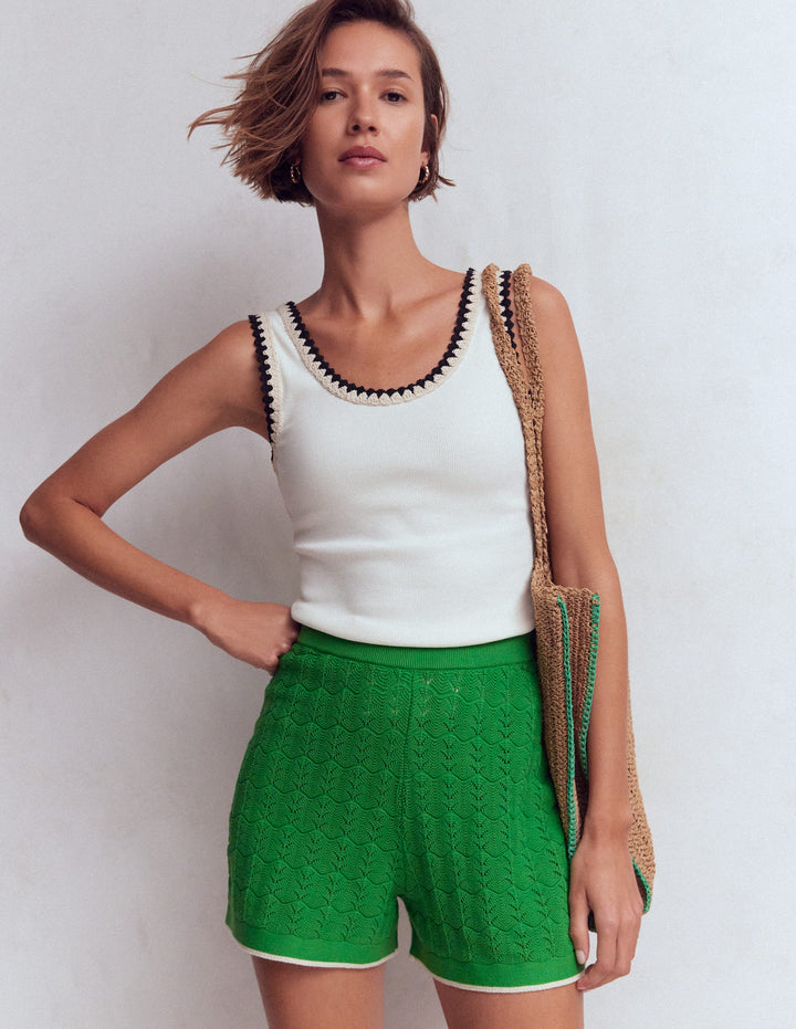 Gestrickte Pointelle-Shorts-Limettensaftgrün
