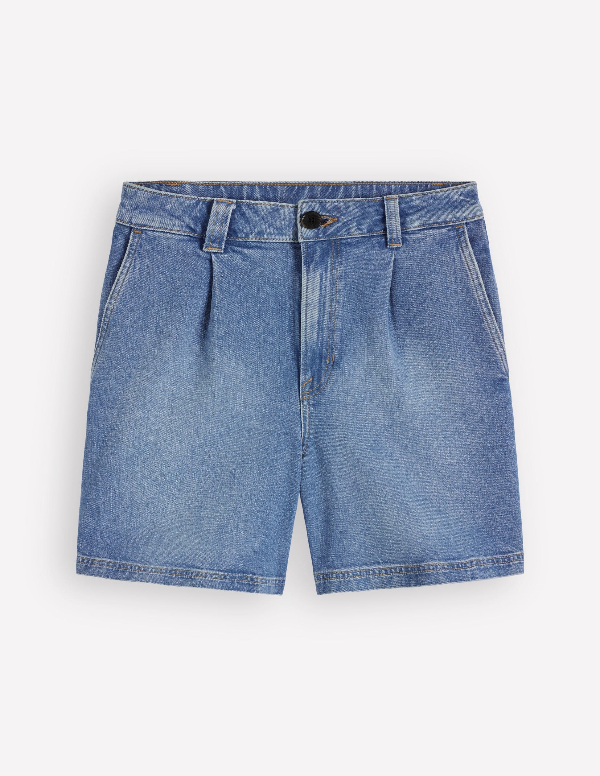 Jeansshorts mit Faltendetail vorn-Ausgeblichene Optik-6