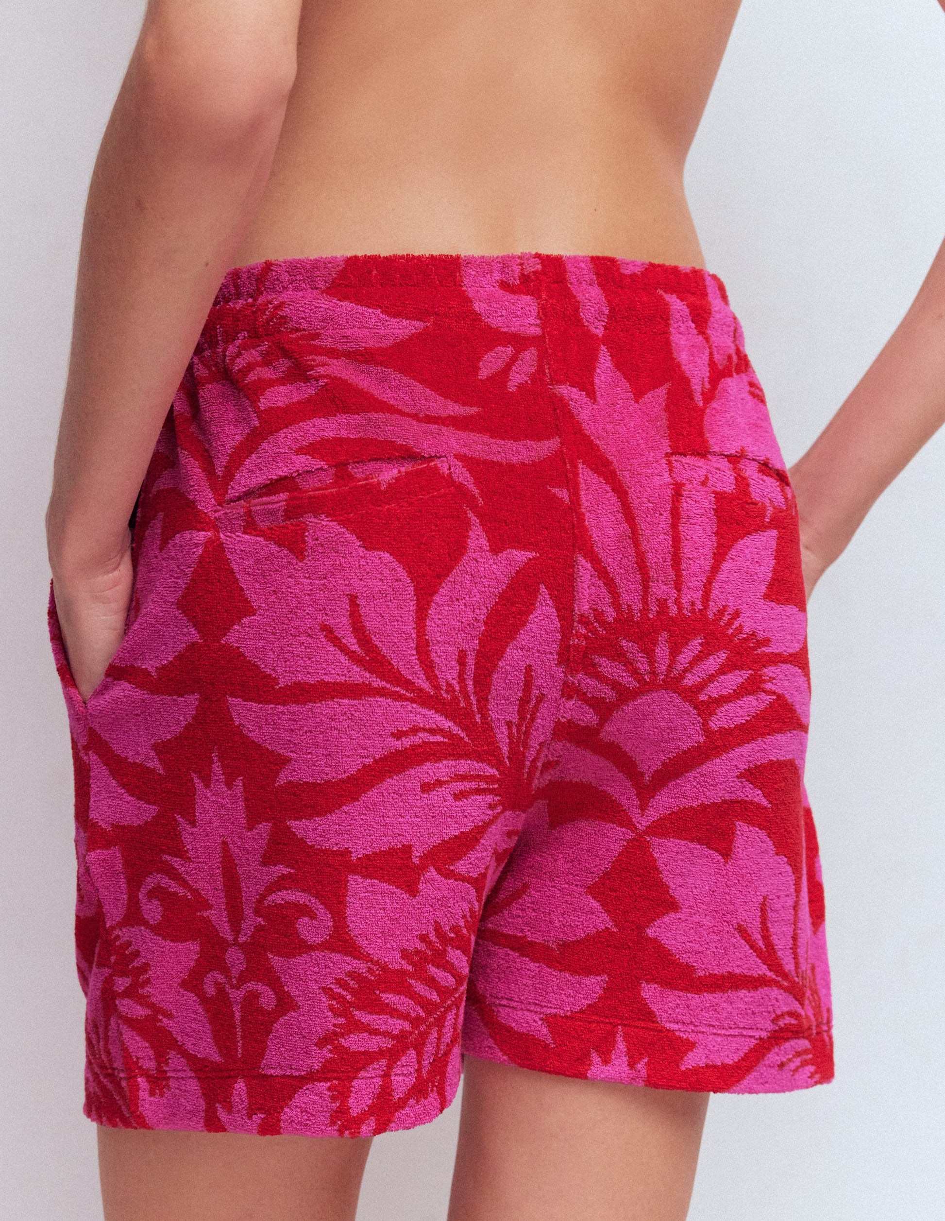 Islington Frottee-Shorts-Salsa, Blumenmuster-3