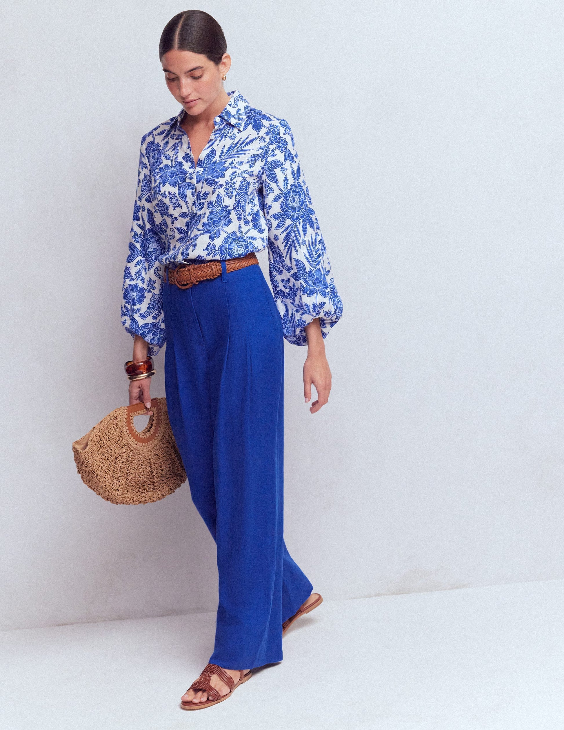 Mayfair Linen Trousers-Bright Blue-5