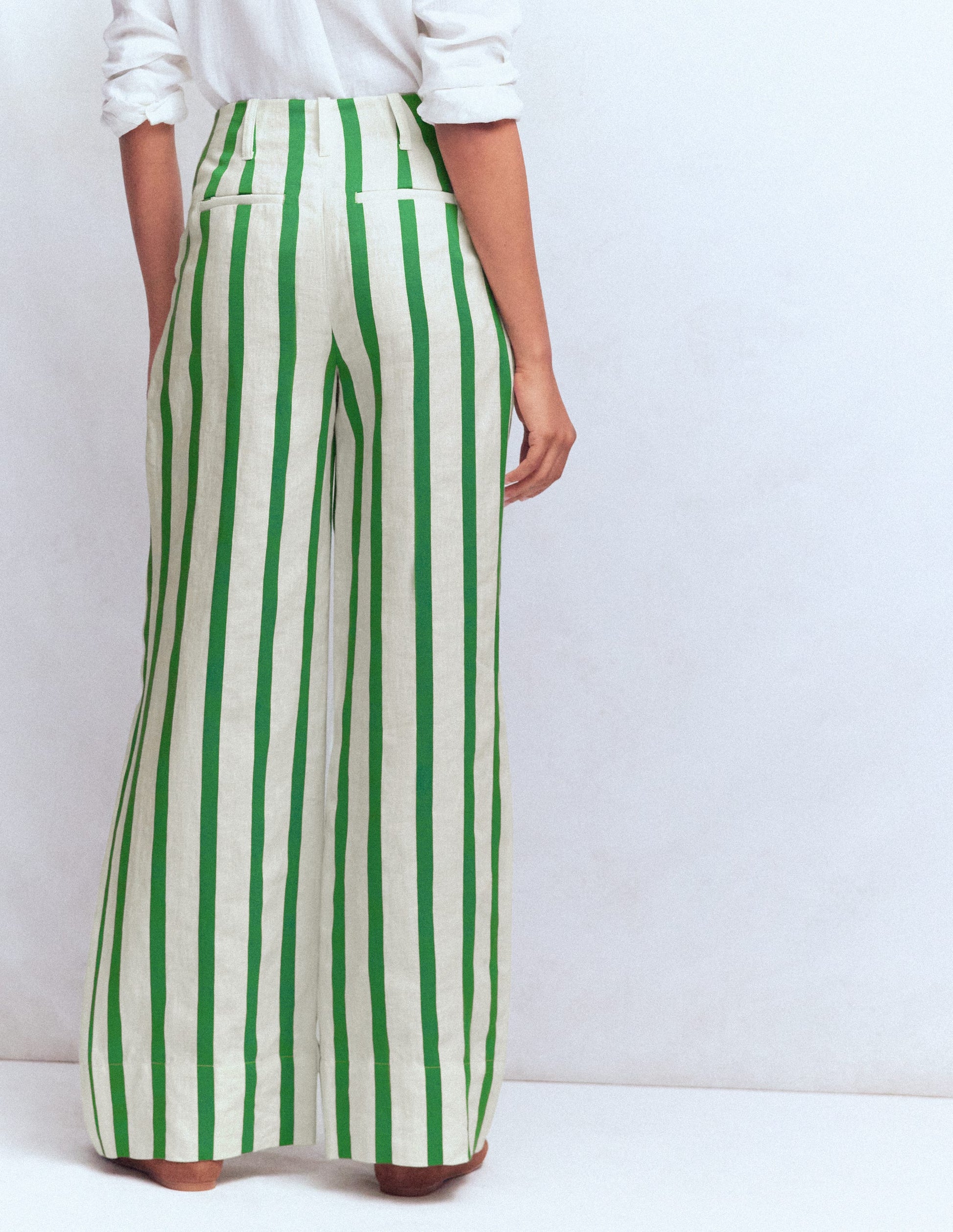 Pantalon Mayfair en lin-Ivoire, rayé vert frais-3