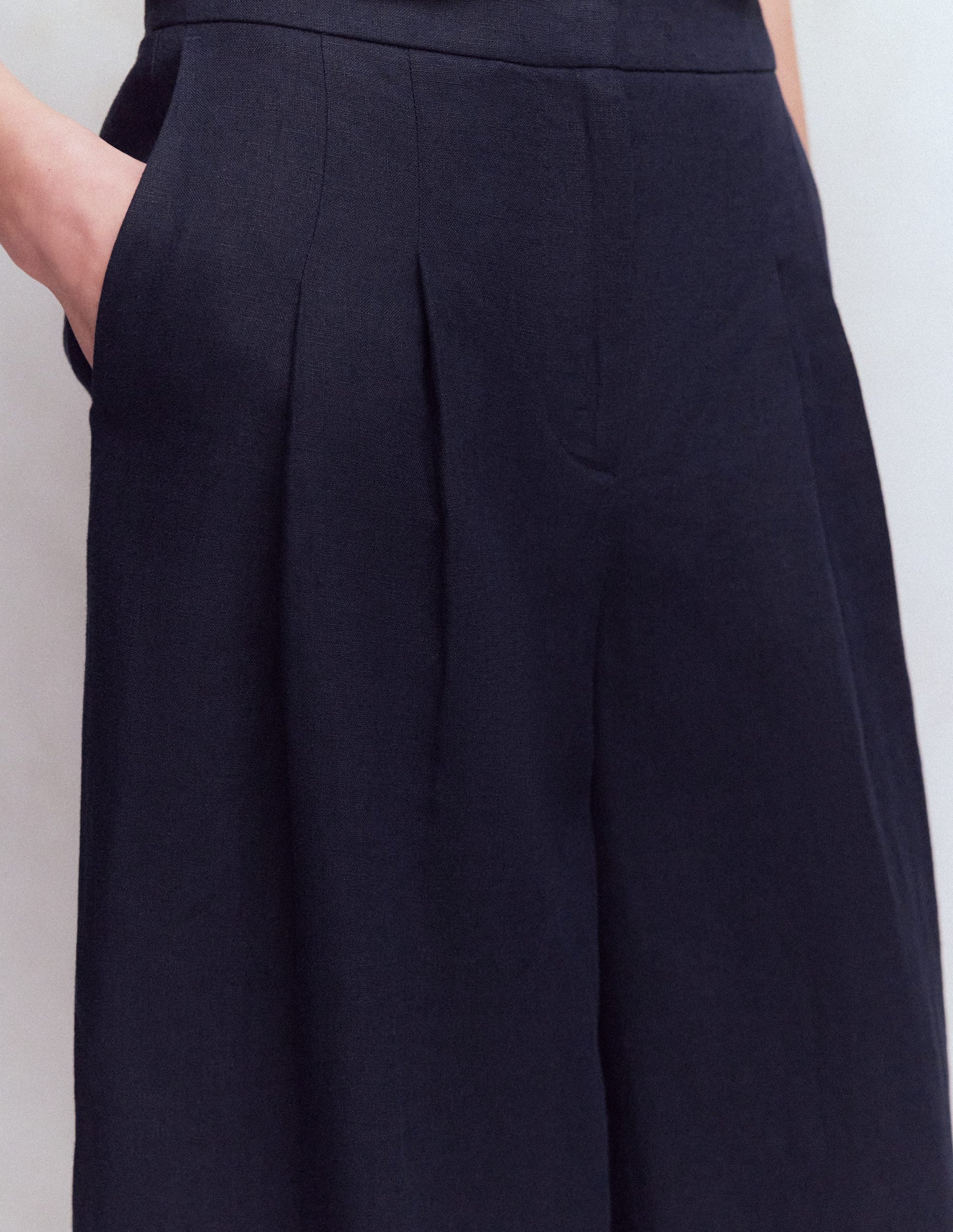 Leinen-Culotte mit Bundfalte-Marineblau-2