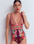 Maillot de bain col V Porto-Aronia, motif Tropical Safari