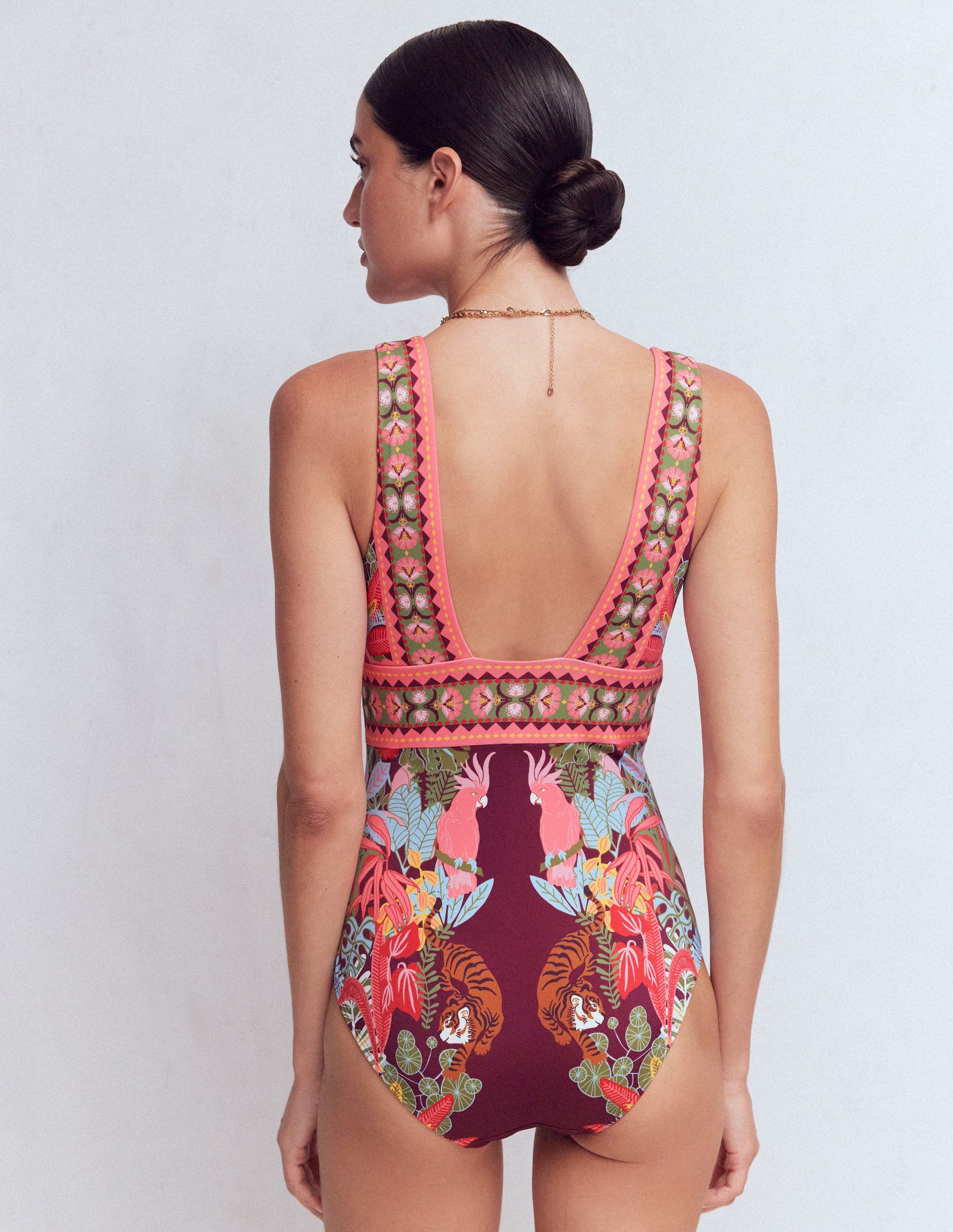 Porto Badeanzug mit V-Ausschnitt-Schokobeere, Tropische Safari-5