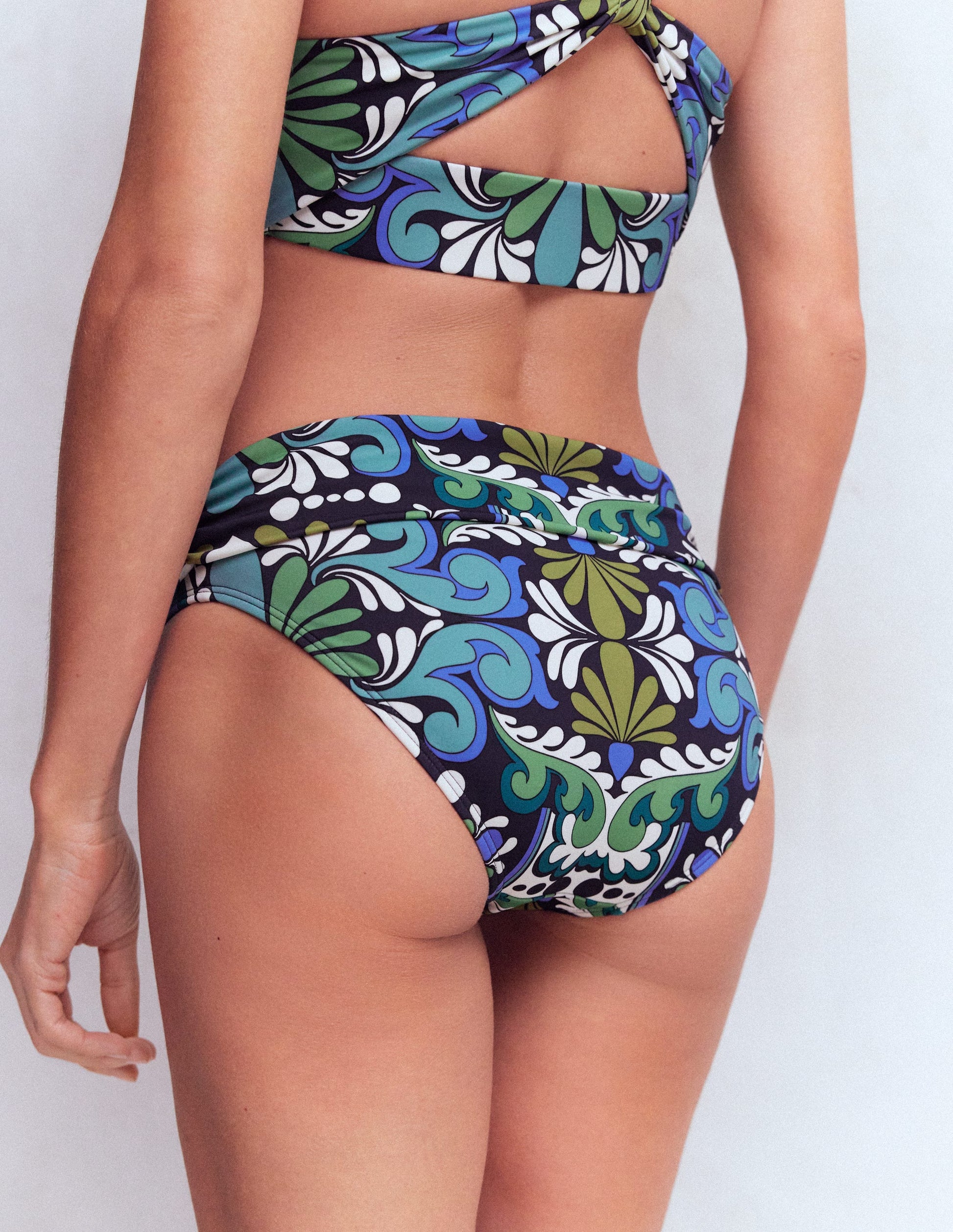 Classic Fold Bikini Bottoms-French Navy, Bloom Tapestry-3