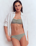 Klassische Bikinihose-Olivgrün, Naturweiß Streifen