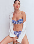 Haut de bikini Rhodes à bonnets-Bleu mazarine, motif Tigers Paradise