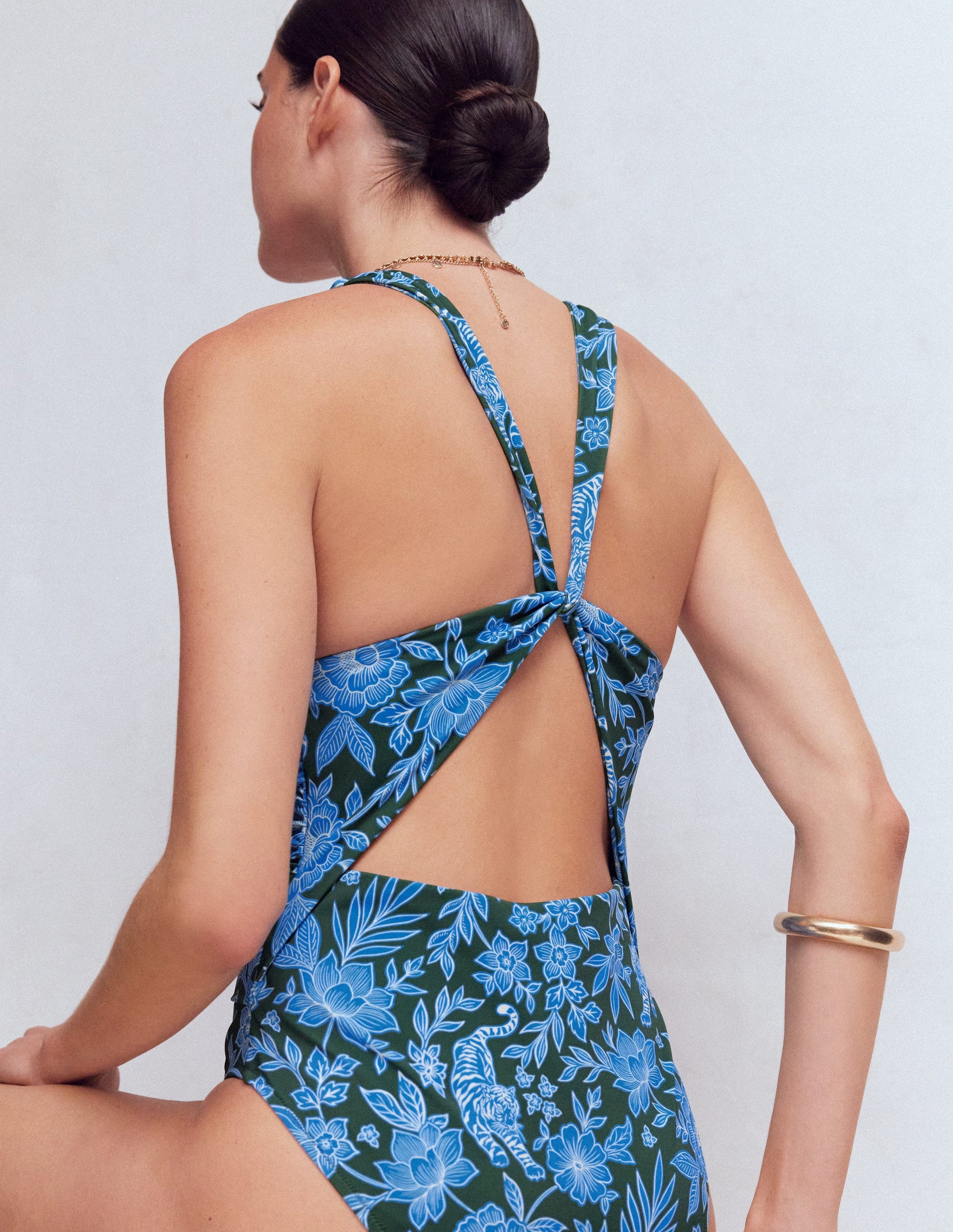 Mykonos Badeanzug mit tiefem V-Ausschnitt-Dunkelgrün, Tiger Paradies-4