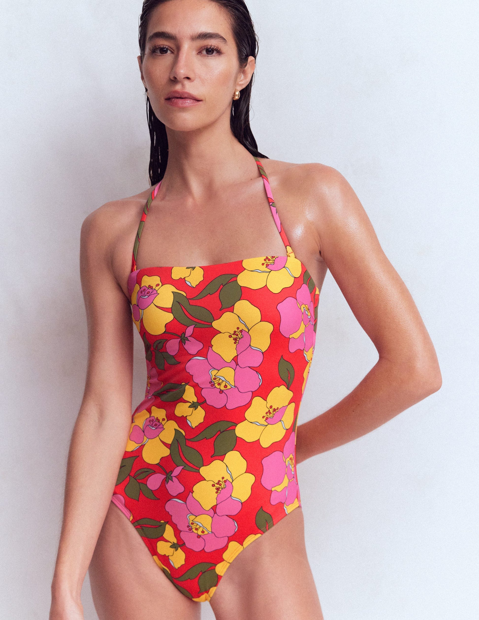 Paros Bandeau-Badeanzug-Rot, Strahlende Blüte-1