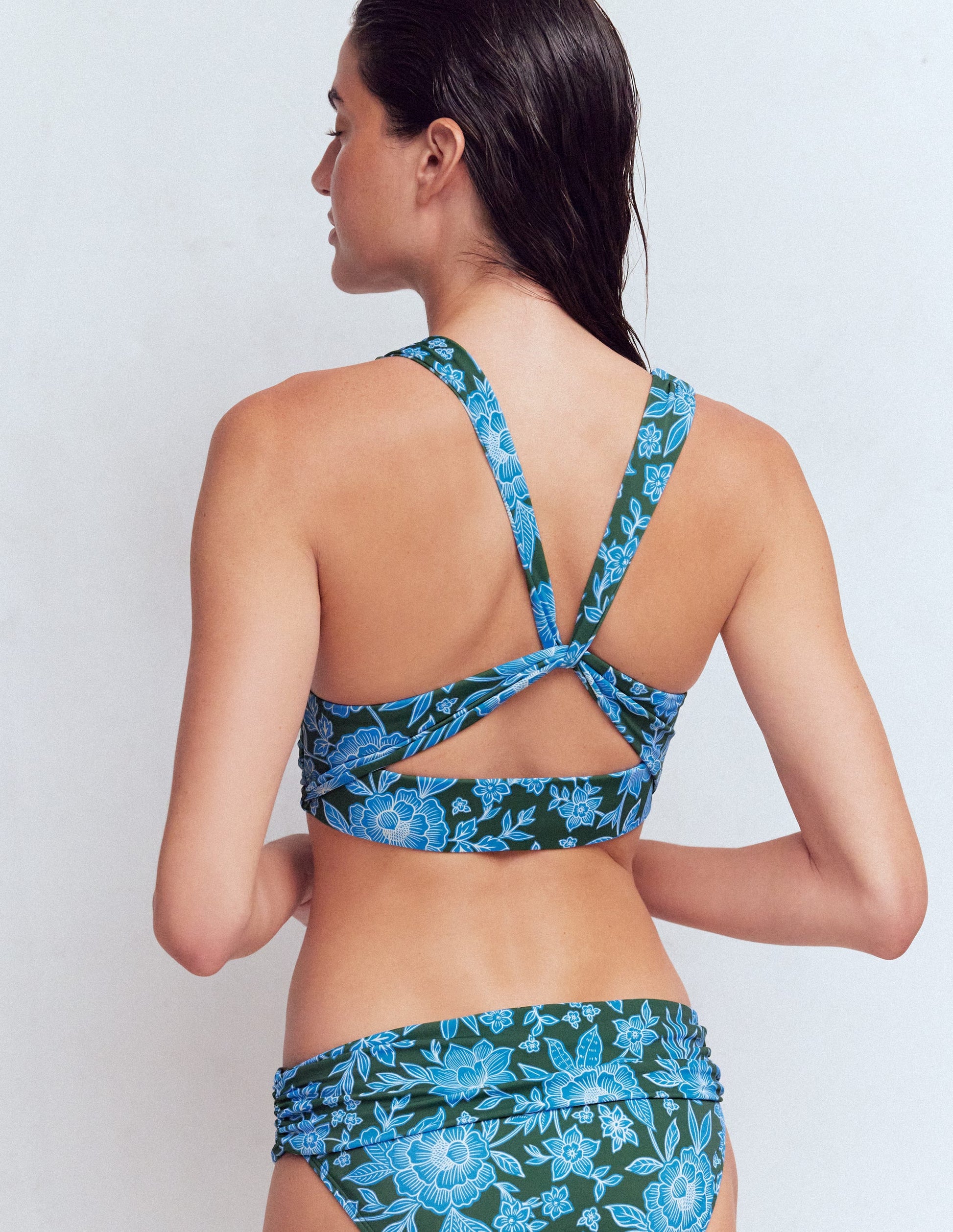 Mykonos Bikinioberteil mit tiefem V-Ausschnitt-Dunkelgrün, Meeresblüte-2