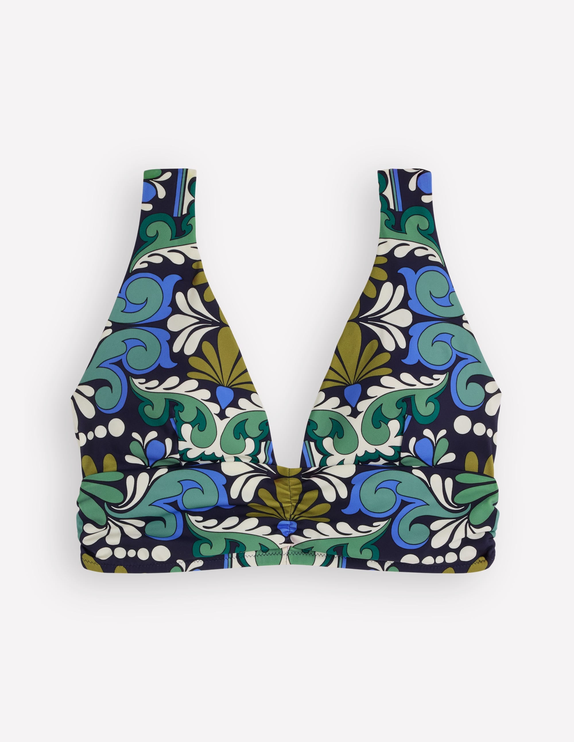 Mykonos Bikinioberteil mit tiefem V-Ausschnitt-Französisches Marineblau, Blütengobelin - Image 6