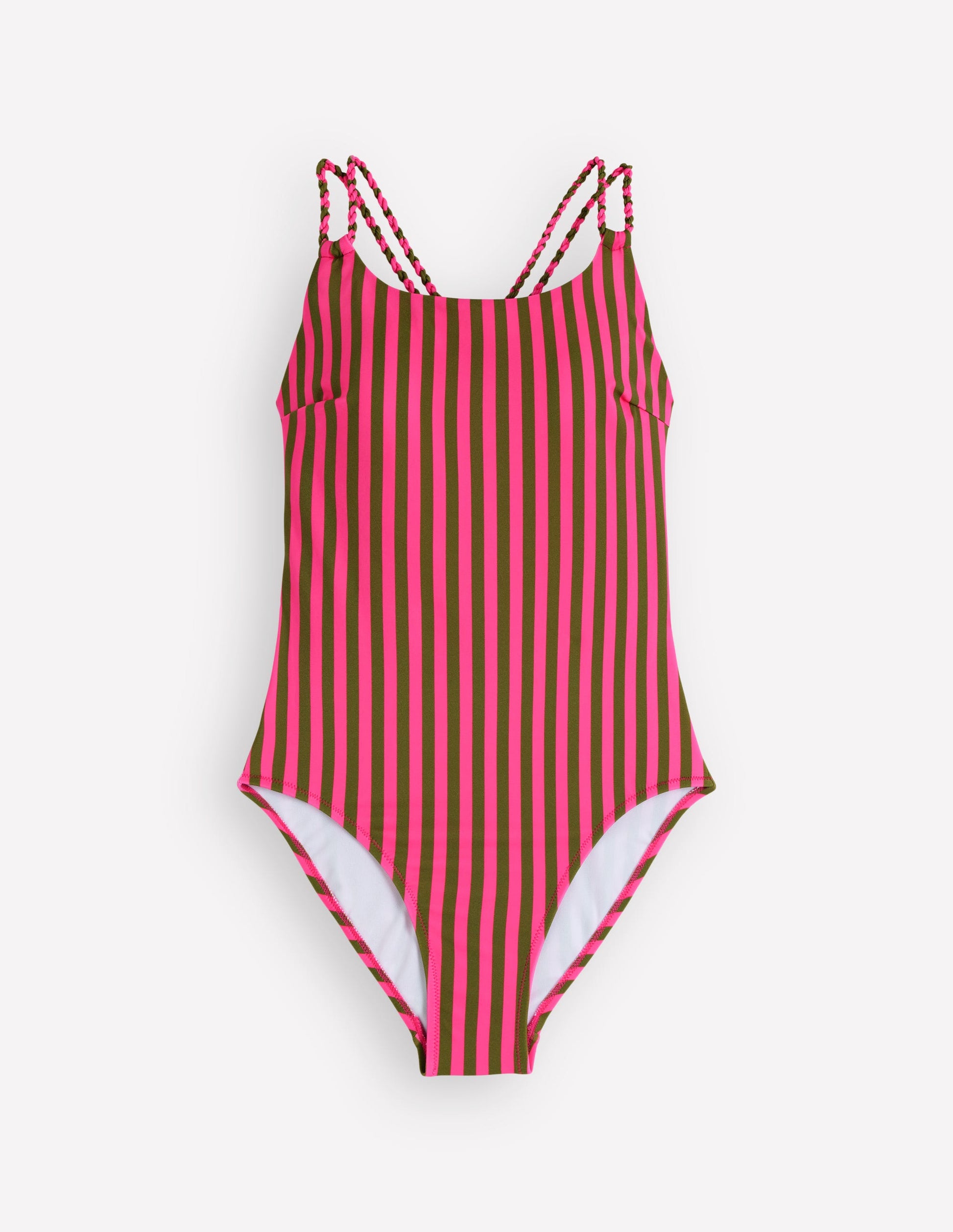 Badeanzug mit gedrehten Trägern-Rosa, Khaki Streifen-7