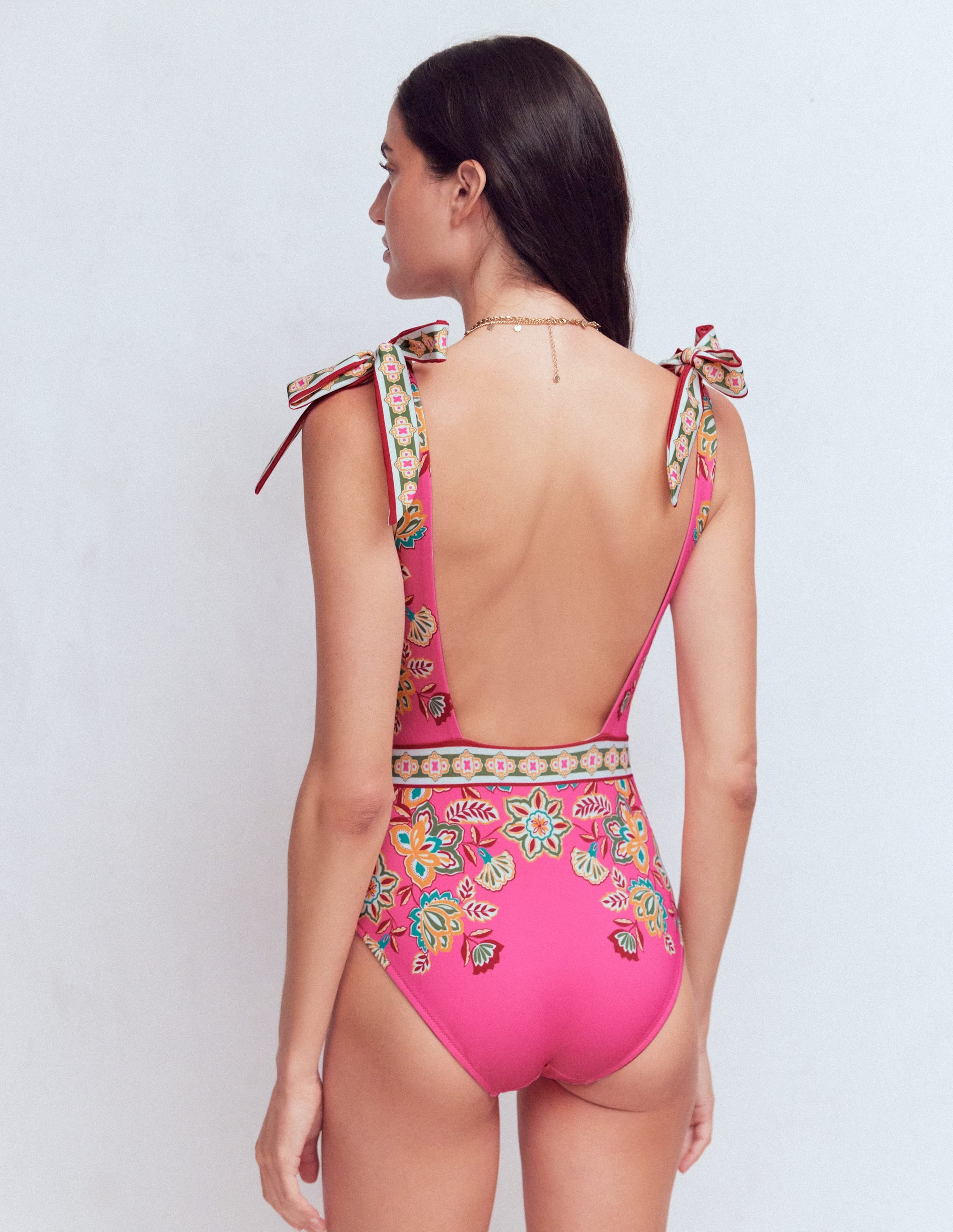 Maillot de bain noué aux épaules-Sangria rose, motif Blossom - Image 3