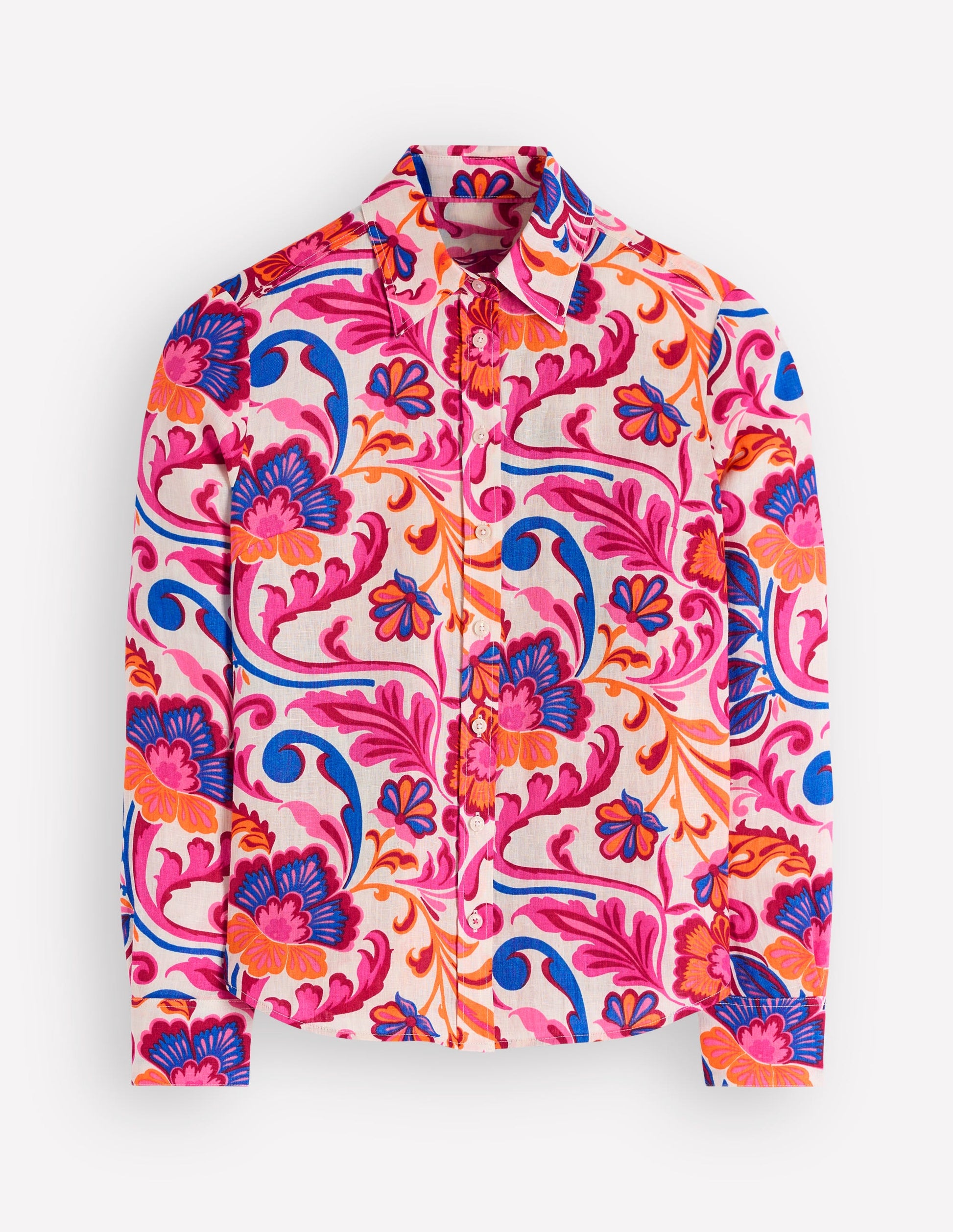Chemise Sienna en lin-Punch rose, motif Flourishing Meadow-6