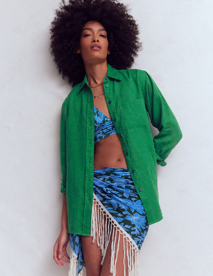 Sadie Lockeres Leinenhemd-Frisches Grün