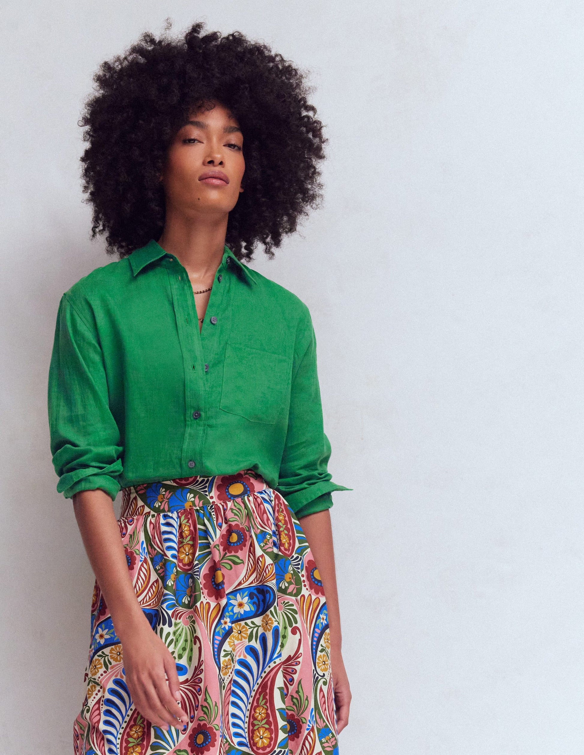 Sadie Lockeres Leinenhemd-Frisches Grün-4