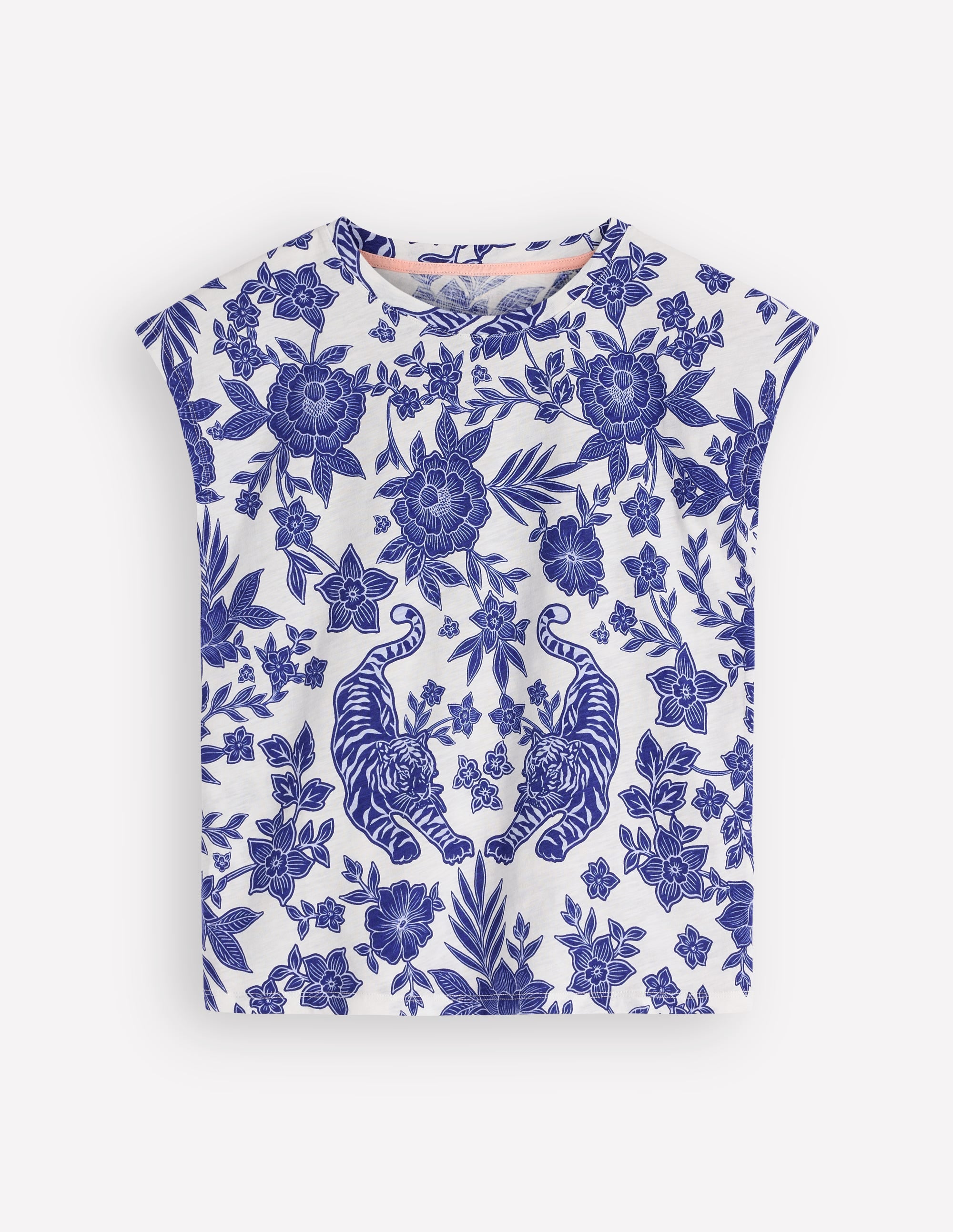Bedrucktes T-Shirt mit Flammgarn-Blau Tiger Paradiesmotiv - Image 5