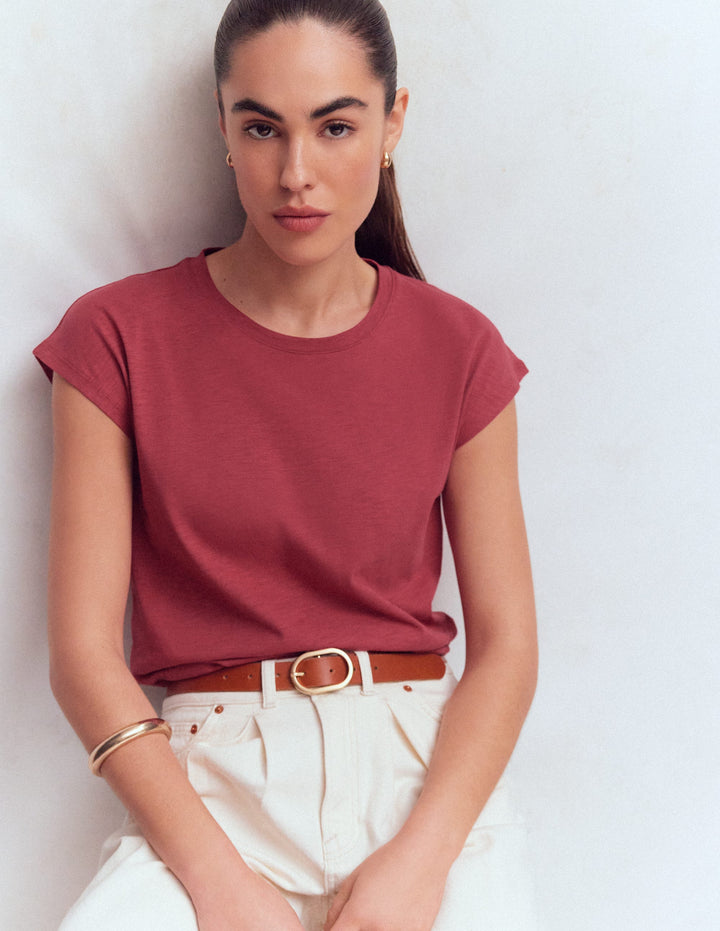 Bedrucktes T-Shirt mit Flammgarn-Erdiges Rot