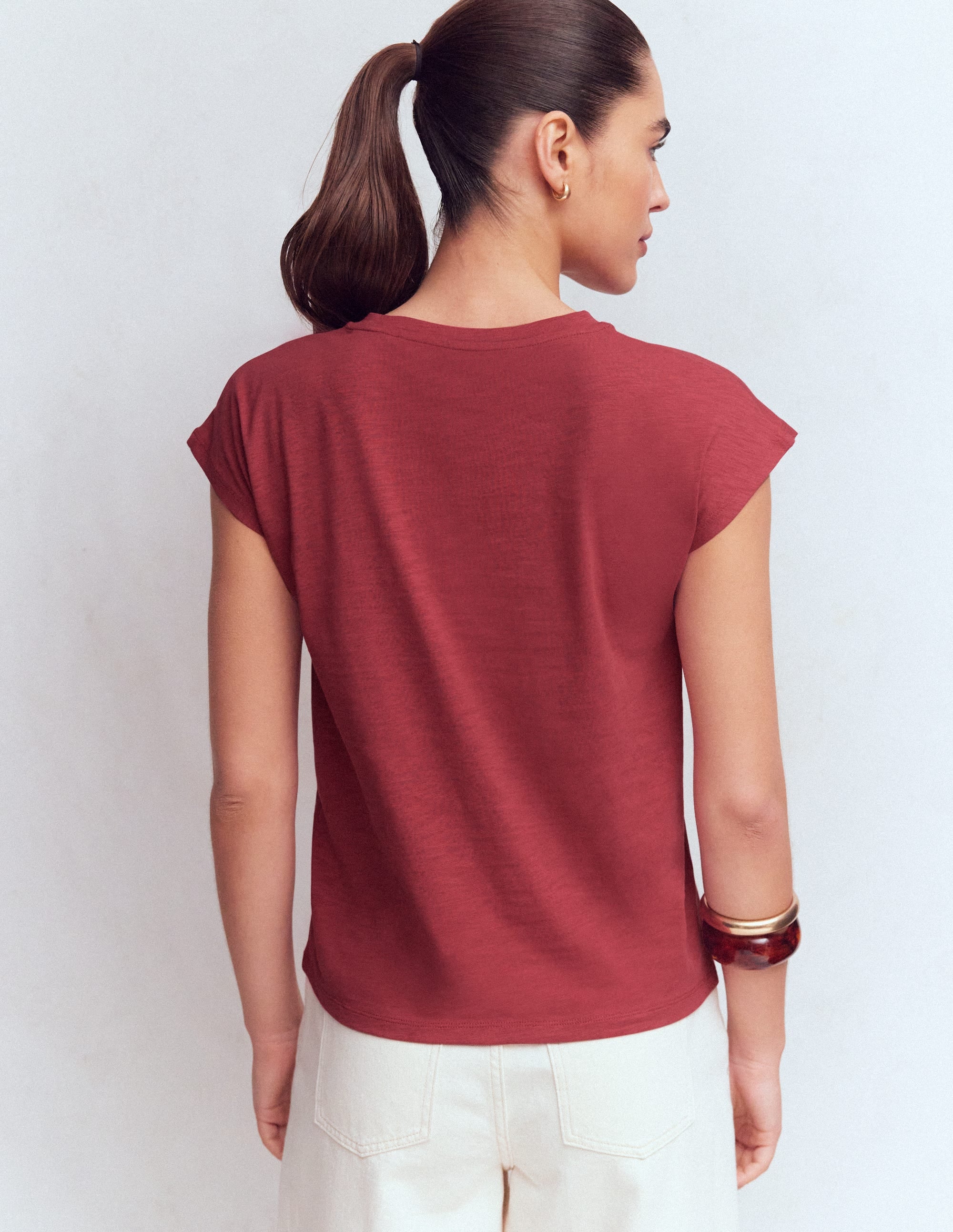 Bedrucktes T-Shirt mit Flammgarn-Erdiges Rot - Image 3