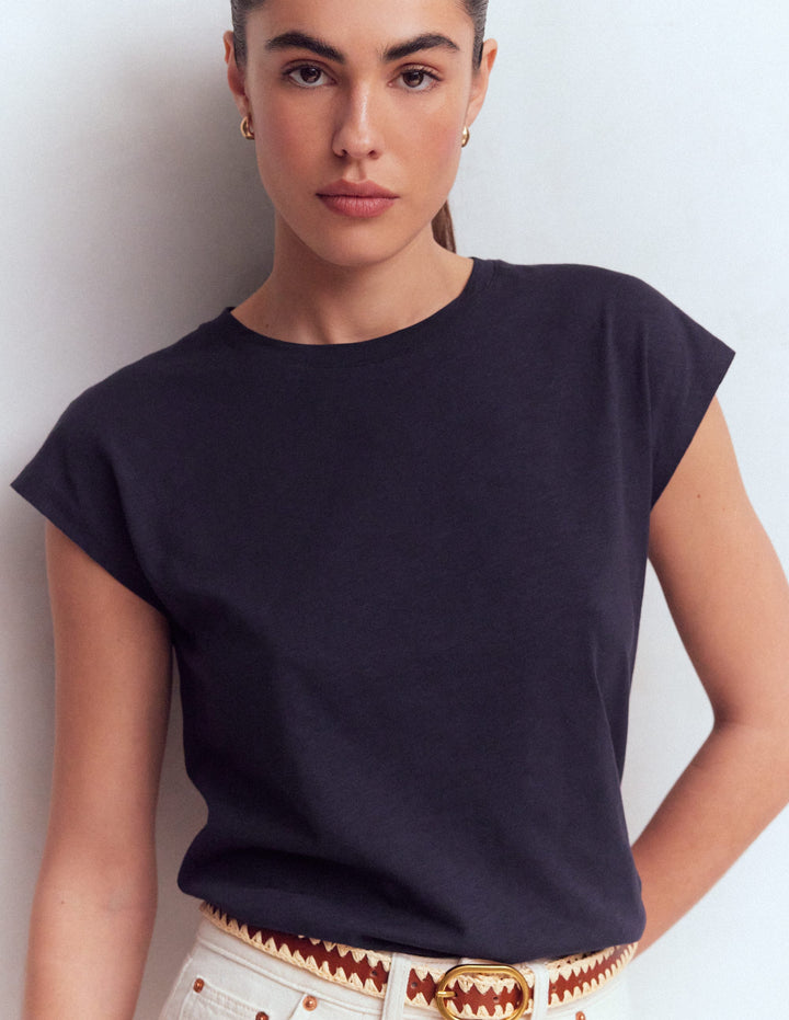 Bedrucktes T-Shirt mit Flammgarn-Marineblau