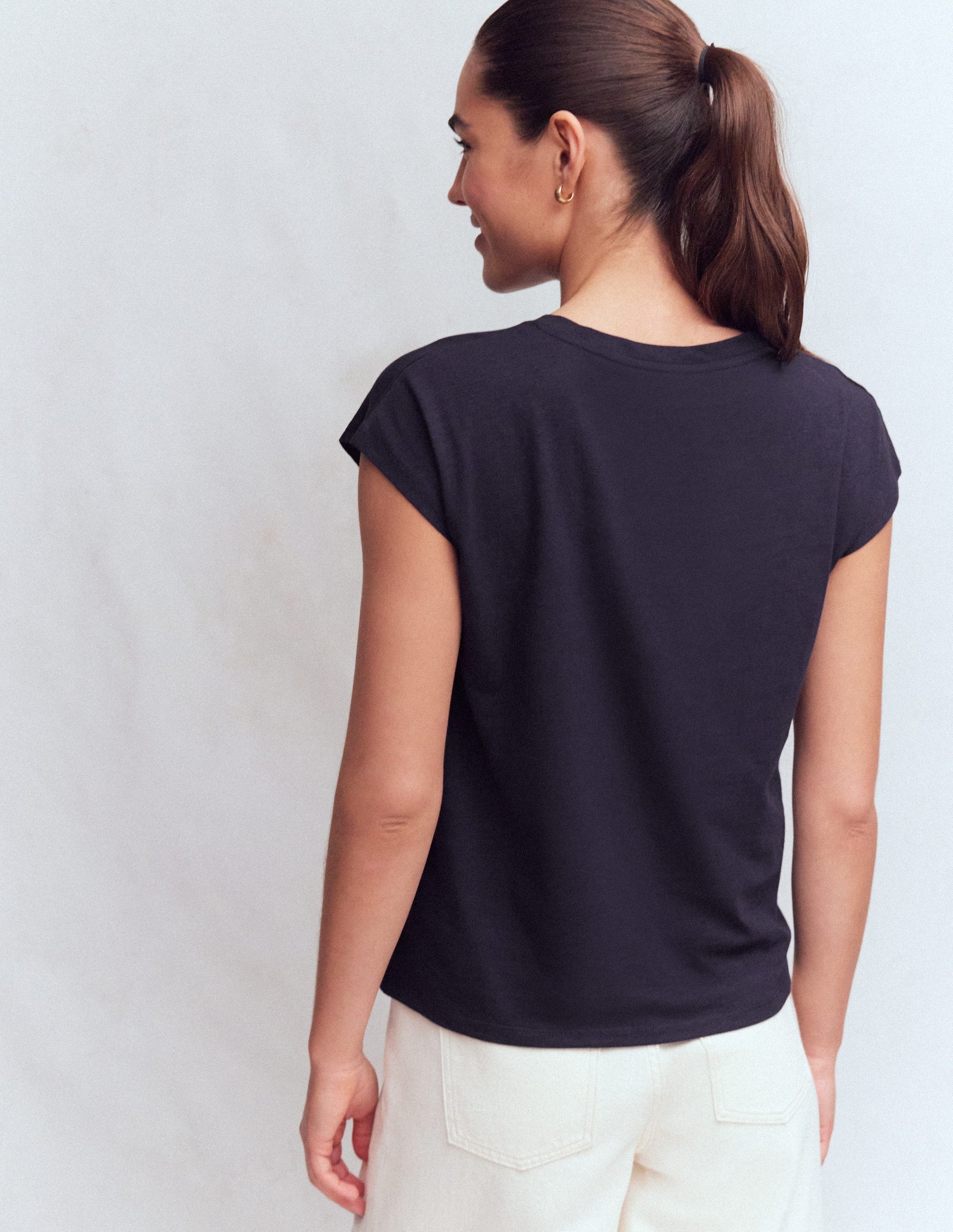 Bedrucktes T-Shirt mit Flammgarn-Marineblau-3