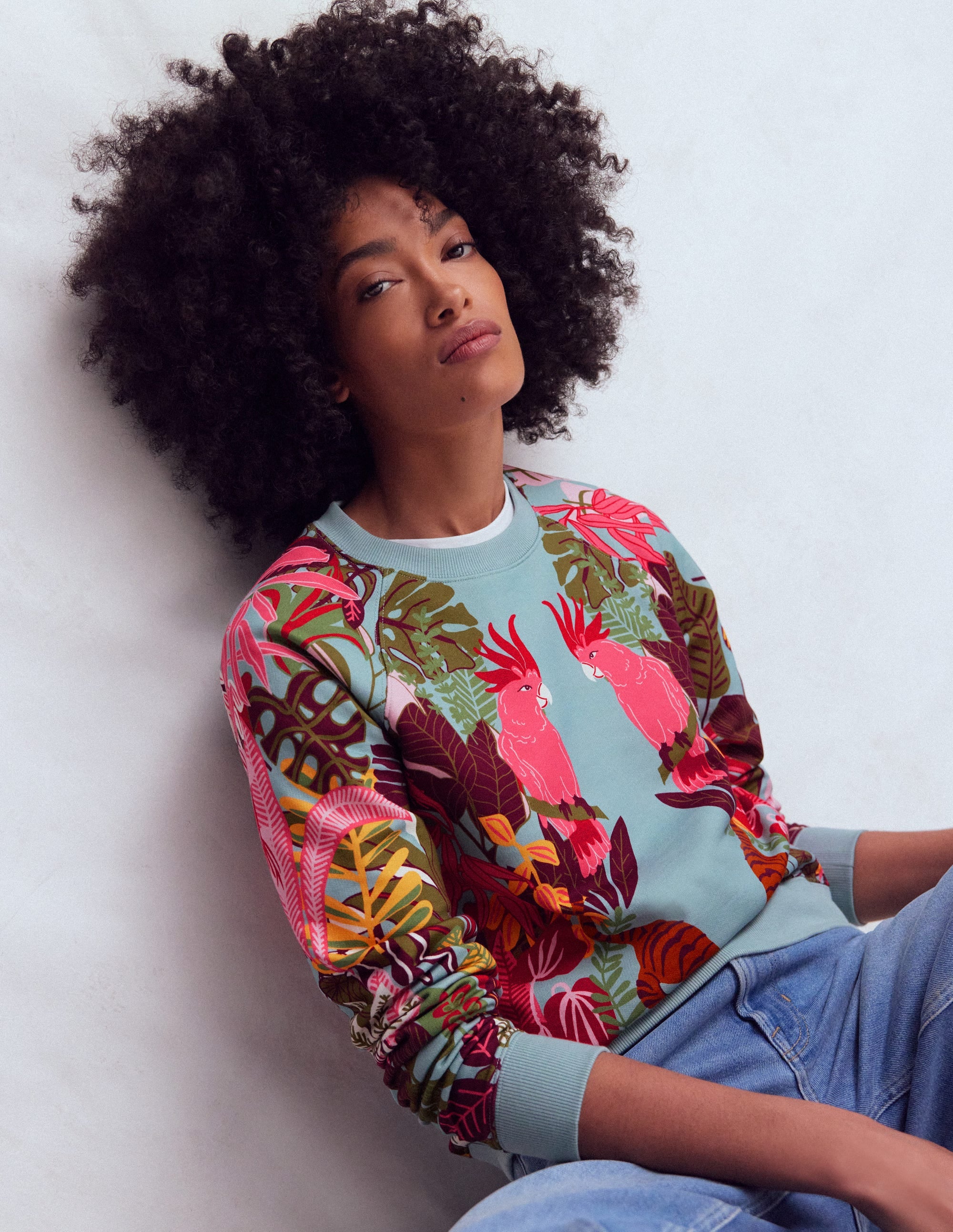 Rosa Bedrucktes Sweatshirt-Tropische Safari Platzierter Druck - Image 1