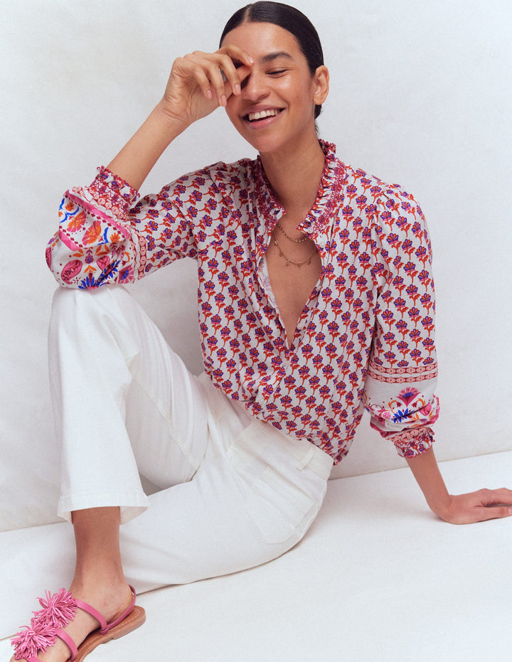 Effie Hemd mit gesmokten Details-Bunt, Wiesenstempel