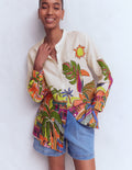 Chemise longue en lin-Multi, motif Tropical Village