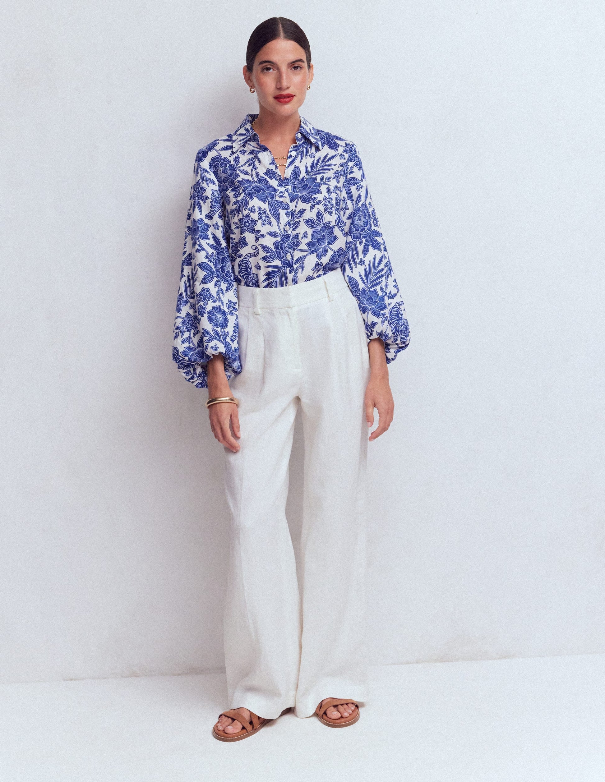 Leinenhemd mit Puffärmeln-Saphirblau, Tiger Paradies-5