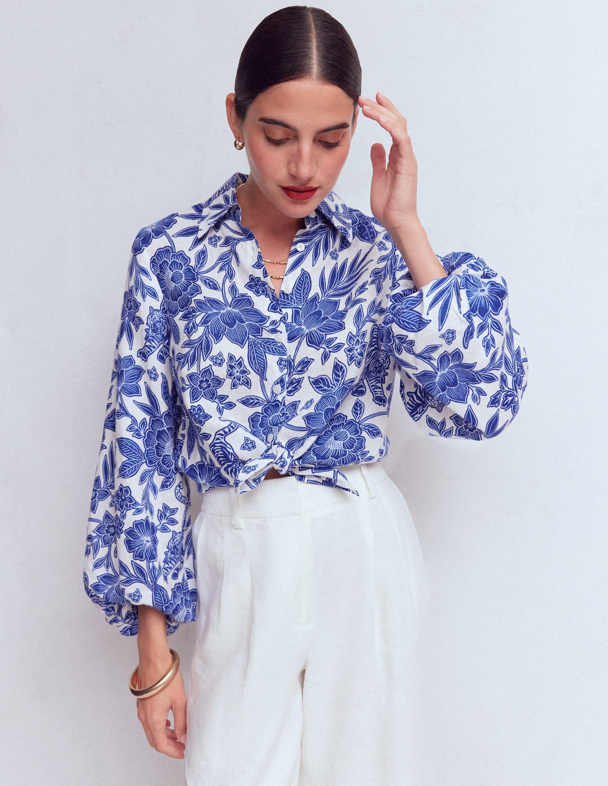 Leinenhemd mit Puffärmeln-Saphirblau, Tiger Paradies-6