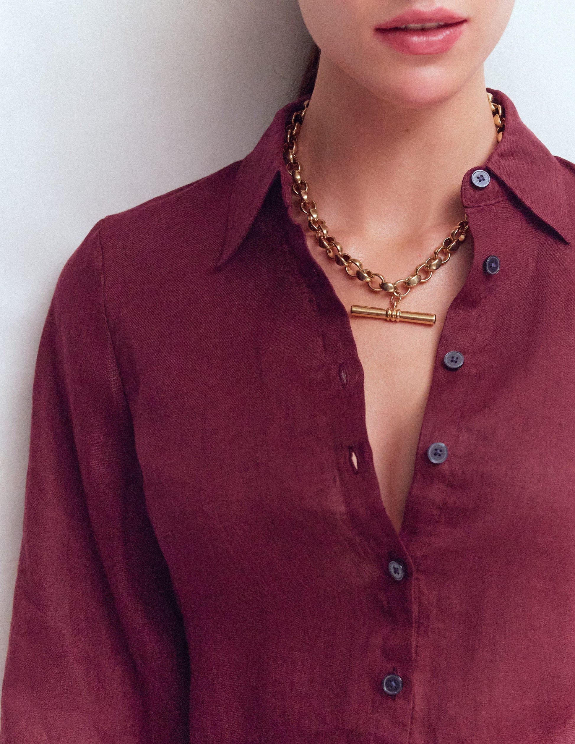 Leinenhemd mit Puffärmeln-Dunkelviolett-2