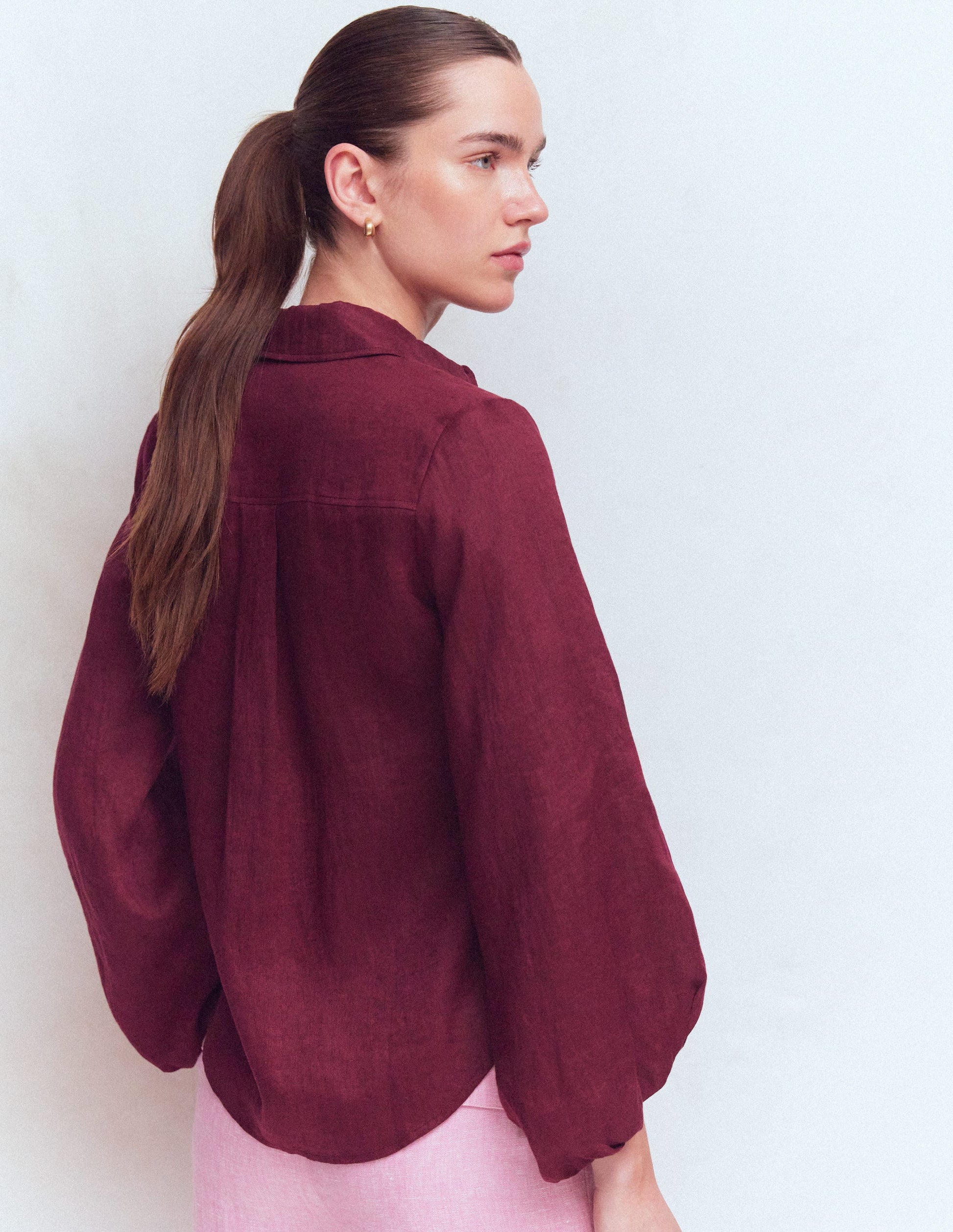 Leinenhemd mit Puffärmeln-Dunkelviolett-3