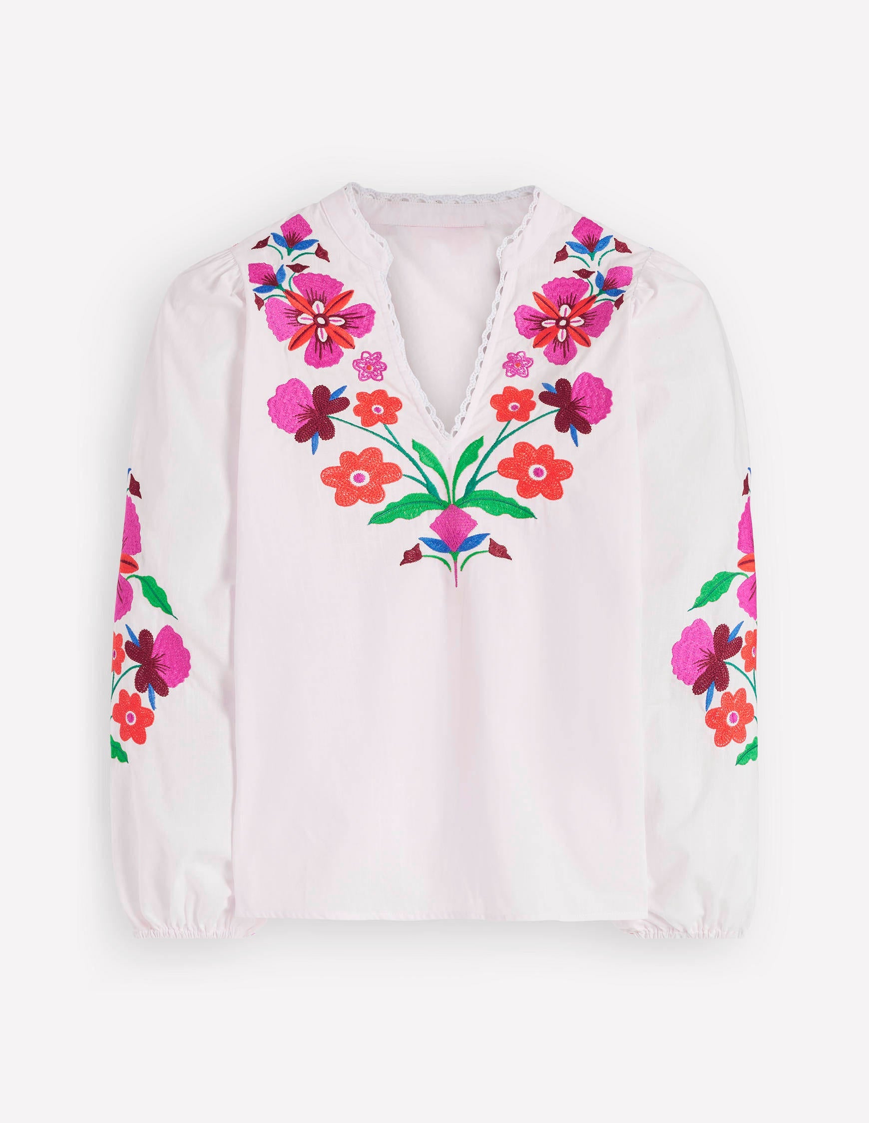 Besticktes Oberteil mit gekerbtem Ausschnitt-Blumenmuster Stickerei-6