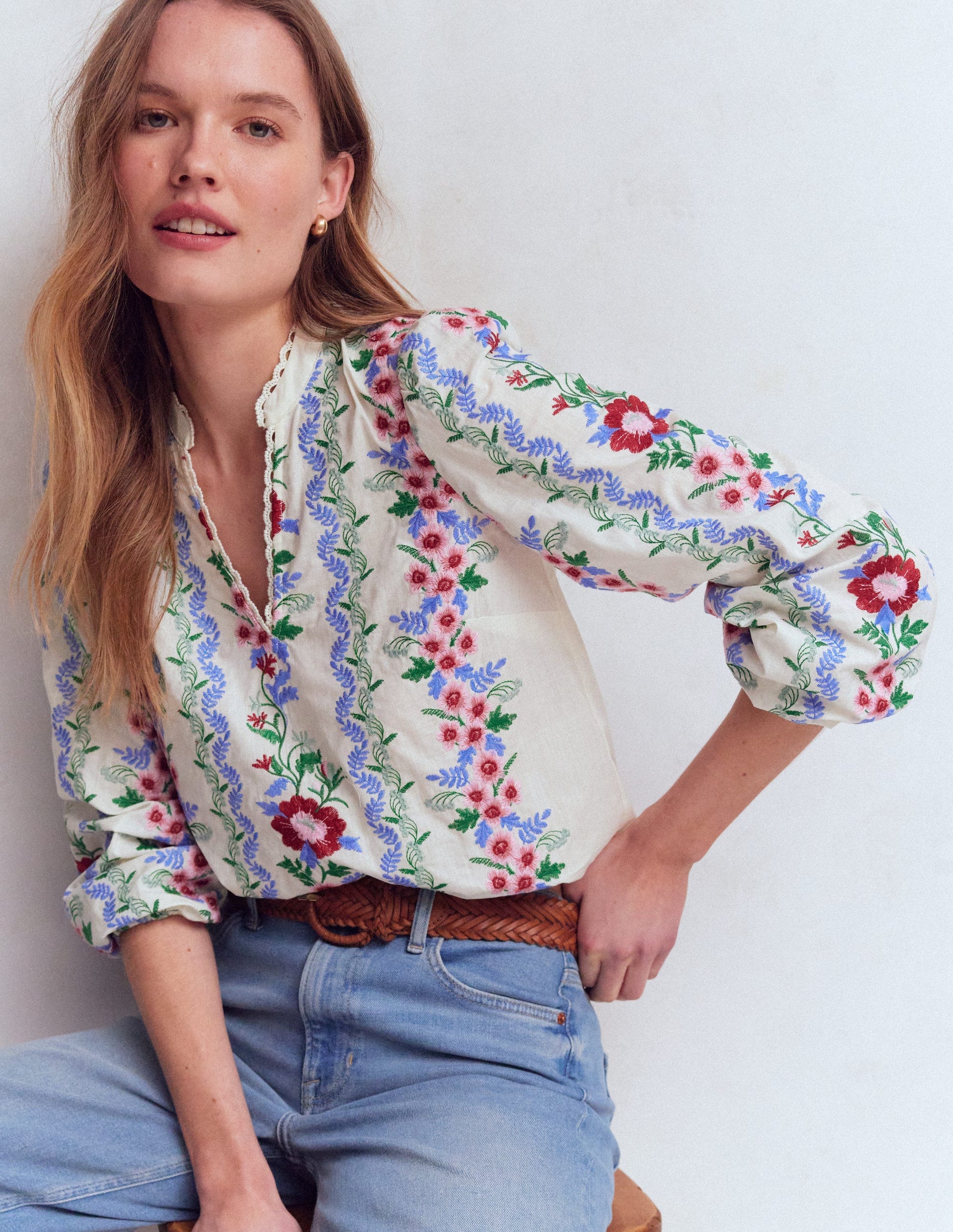 Besticktes Baumwolloberteil zum Überziehen-Blumenstickerei-3