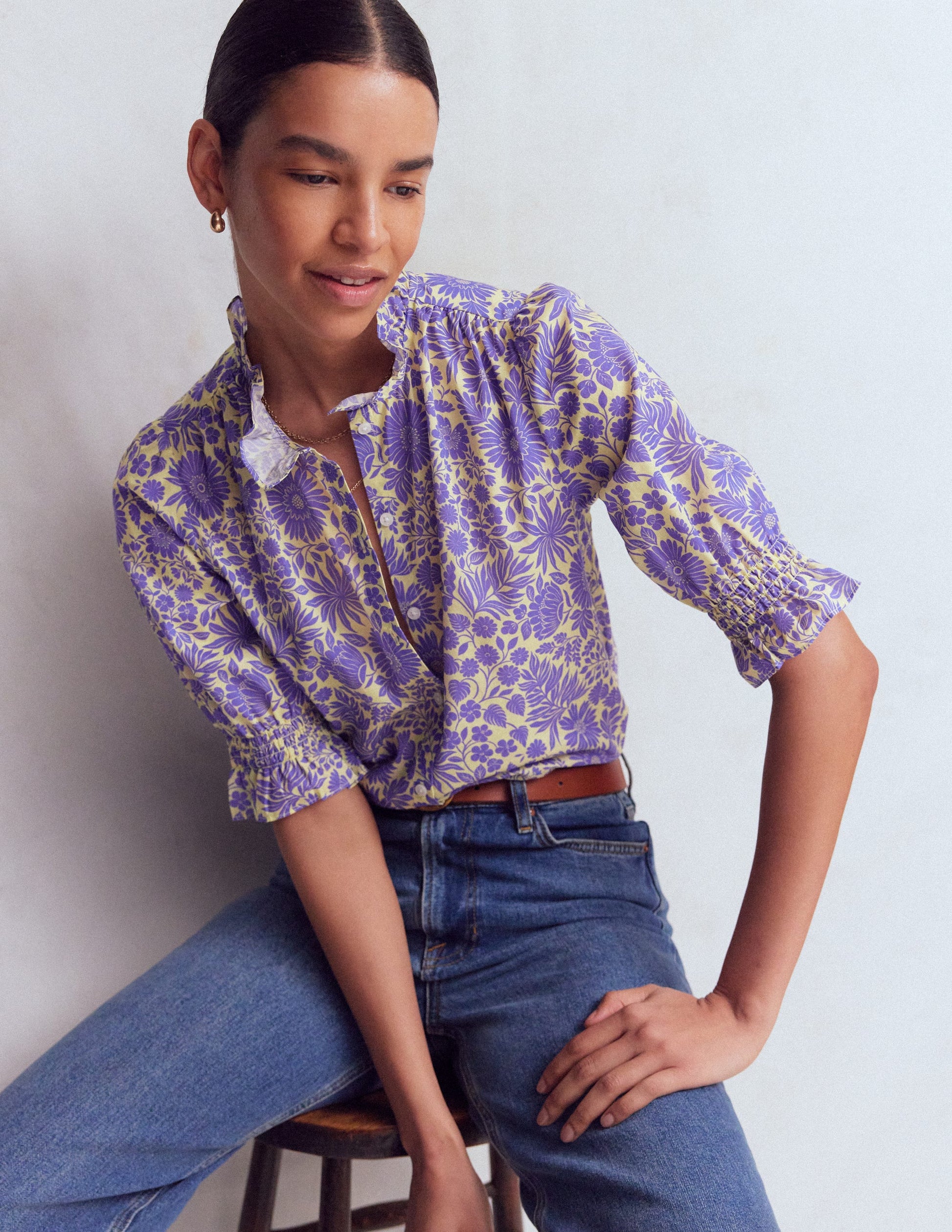 Heather Bedrucktes Baumwolloberteil-Violett, Blühendes Blumenbeet-1