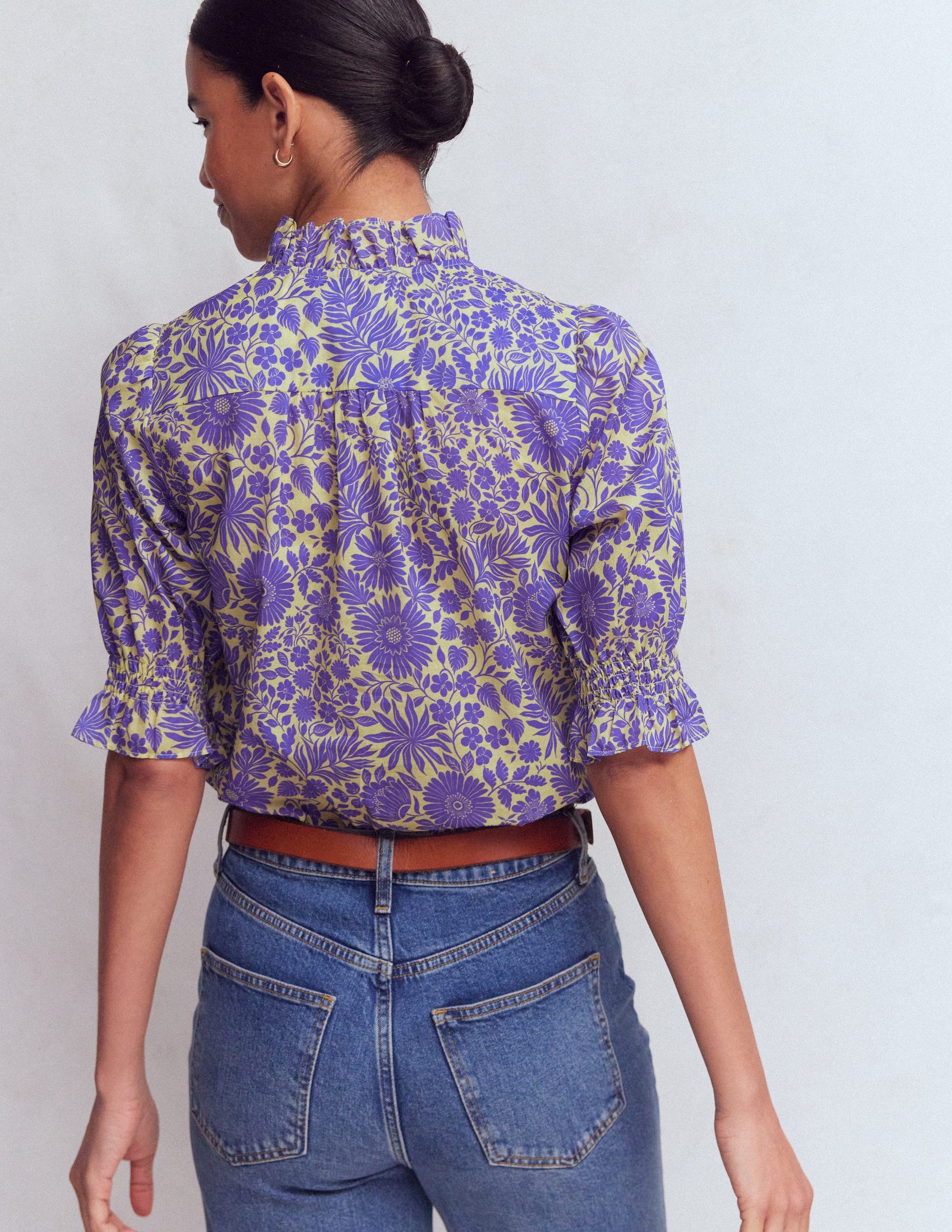 Heather Bedrucktes Baumwolloberteil-Violett, Blühendes Blumenbeet-3